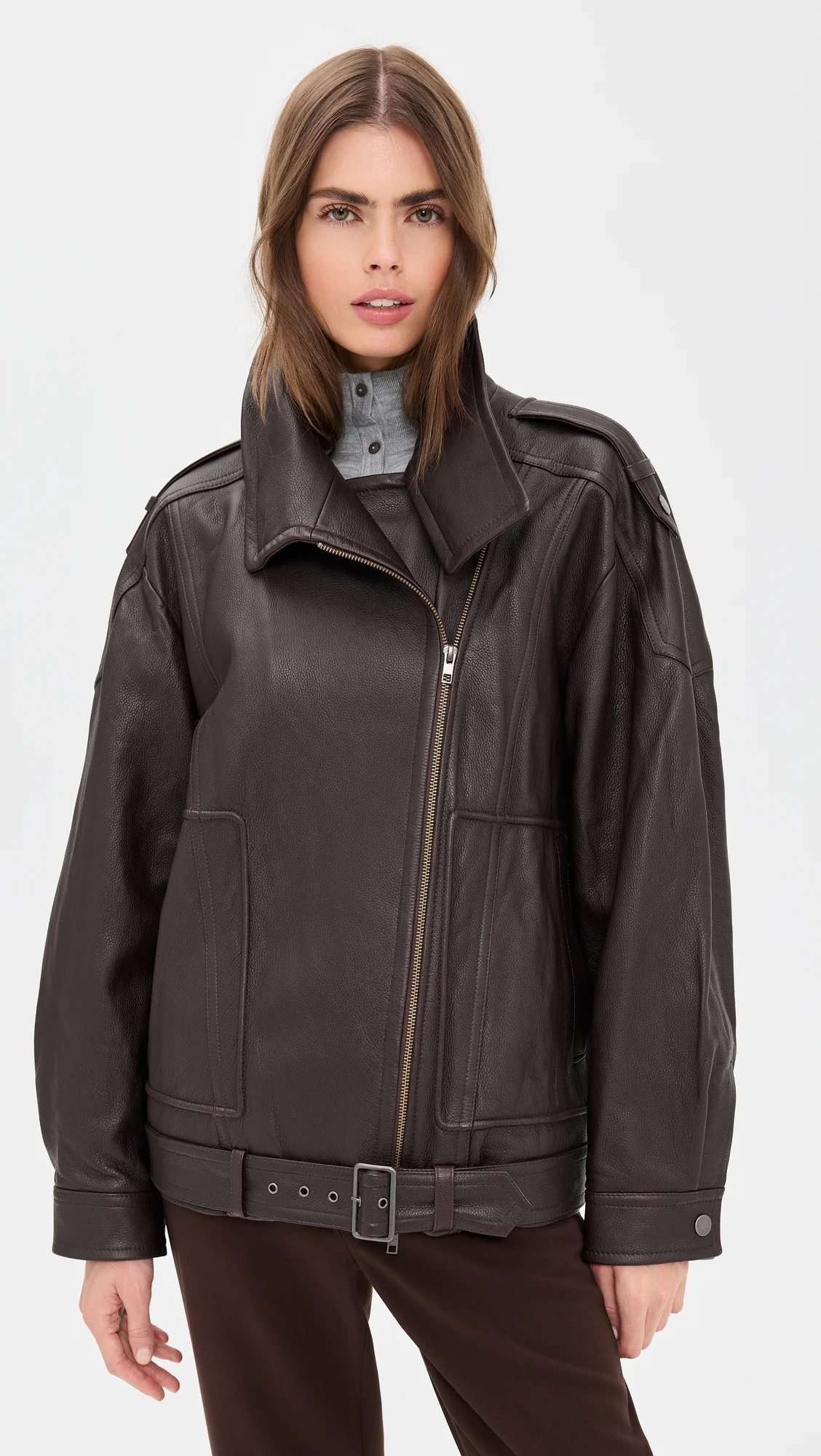 Leather Oversized Biker Jacket - 1