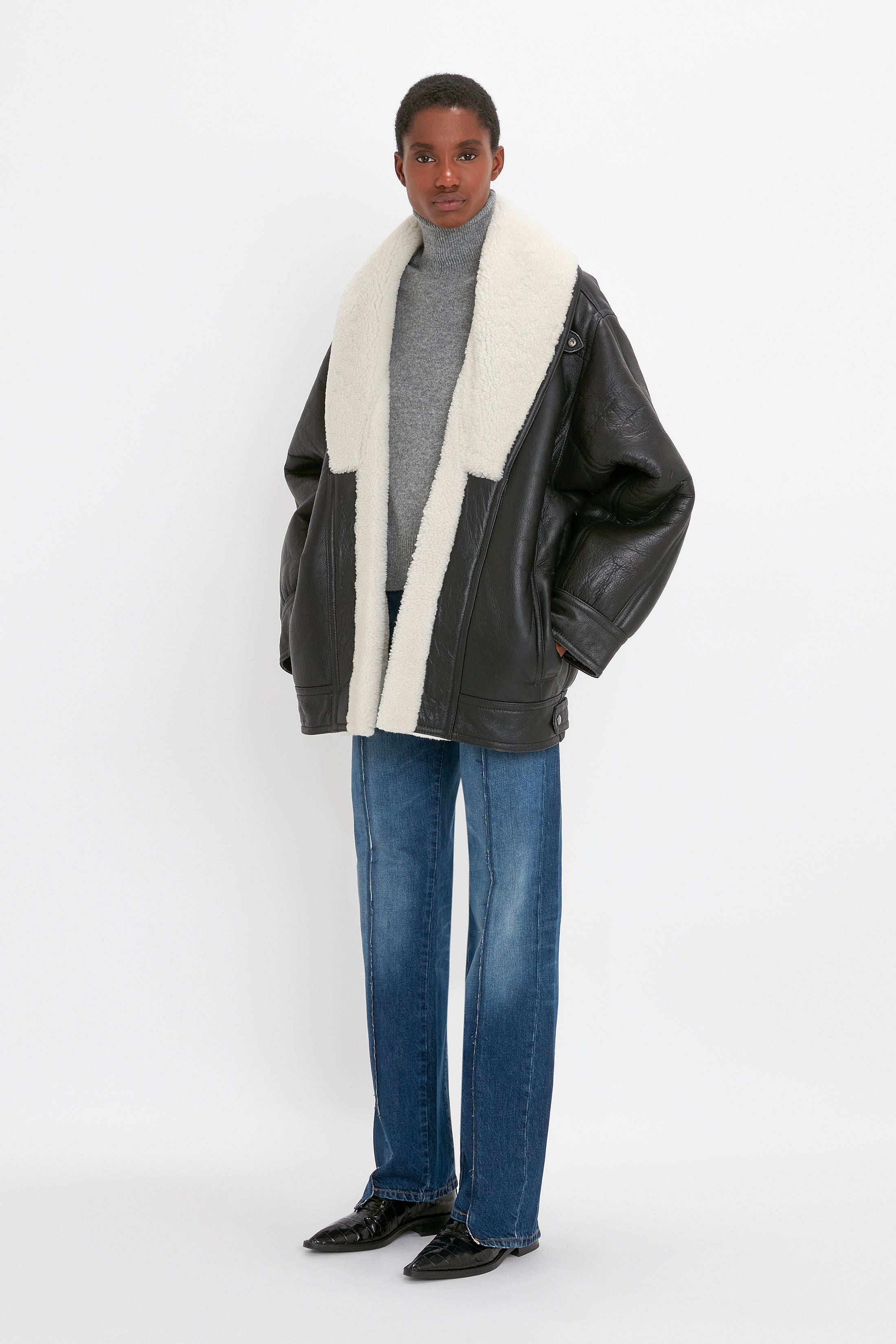 Shearling Coat In Monochrome - 3