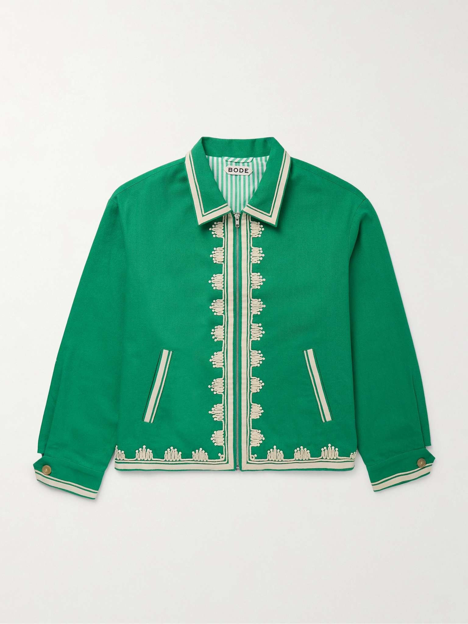 Ripple Embellished Grosgrain-Trimmed Cotton-Canvas Jacket - 1