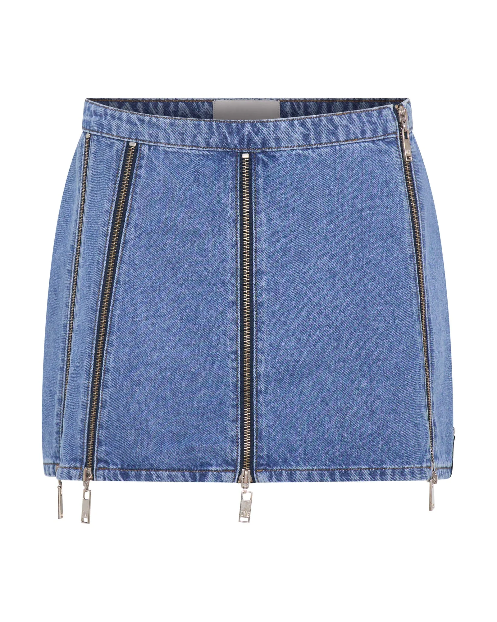 Zip Mid Waist Micro Mini Denim Skirt - Blue Estate - 1