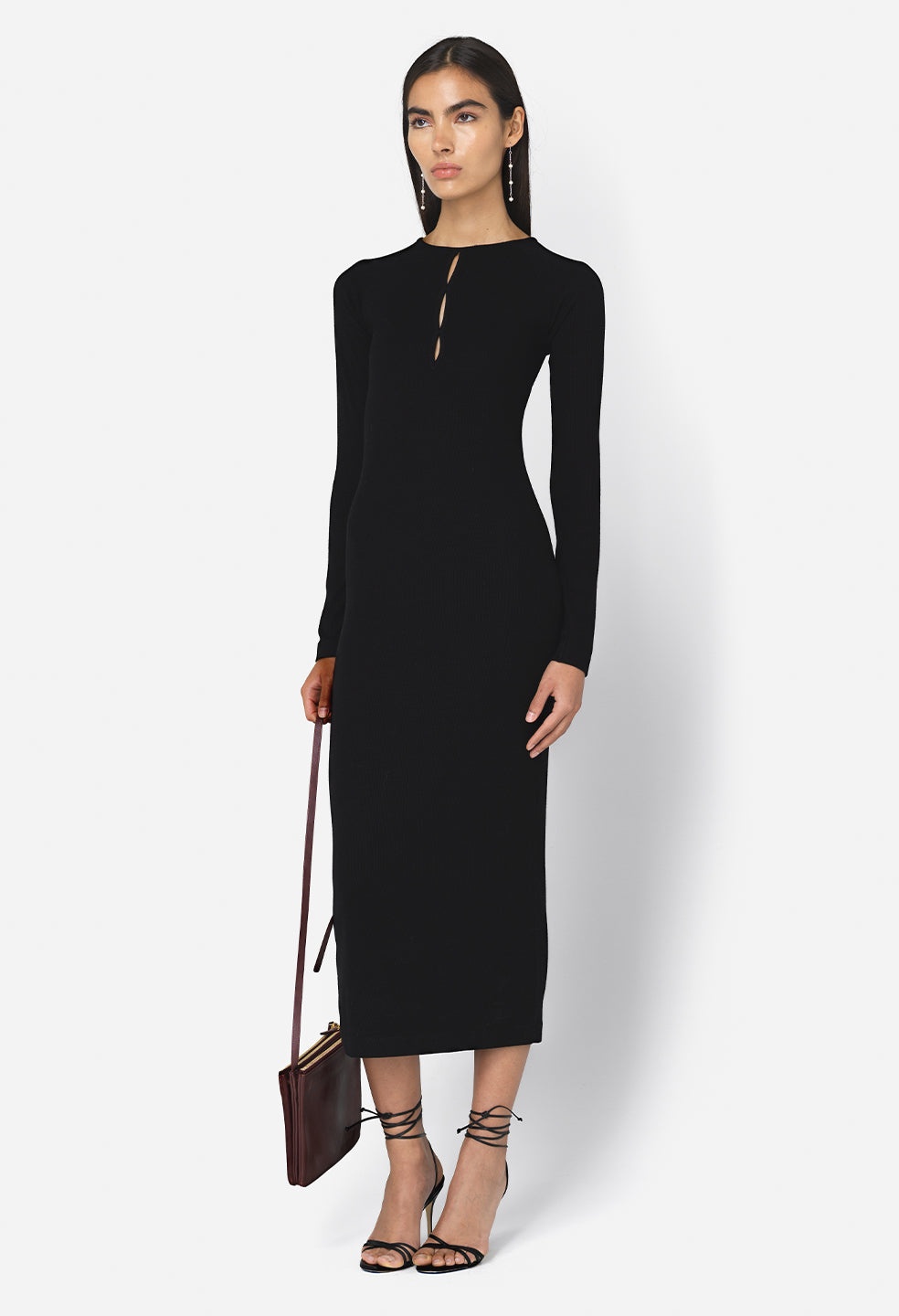 GEMINI RIB LS KEYHOLE MIDI DRESS - 4