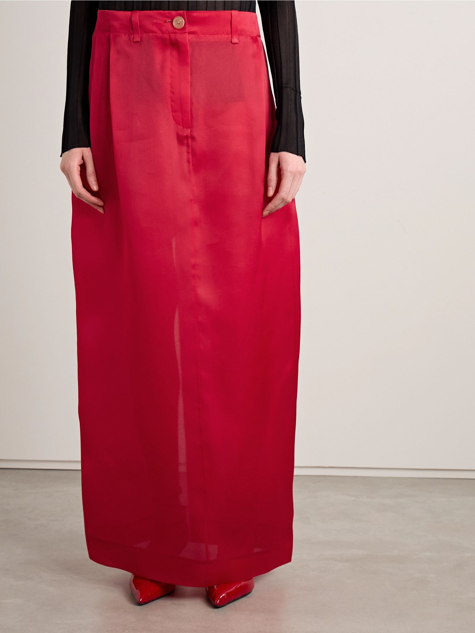 Lucian pleated silk-organza maxi skirt Red - 3
