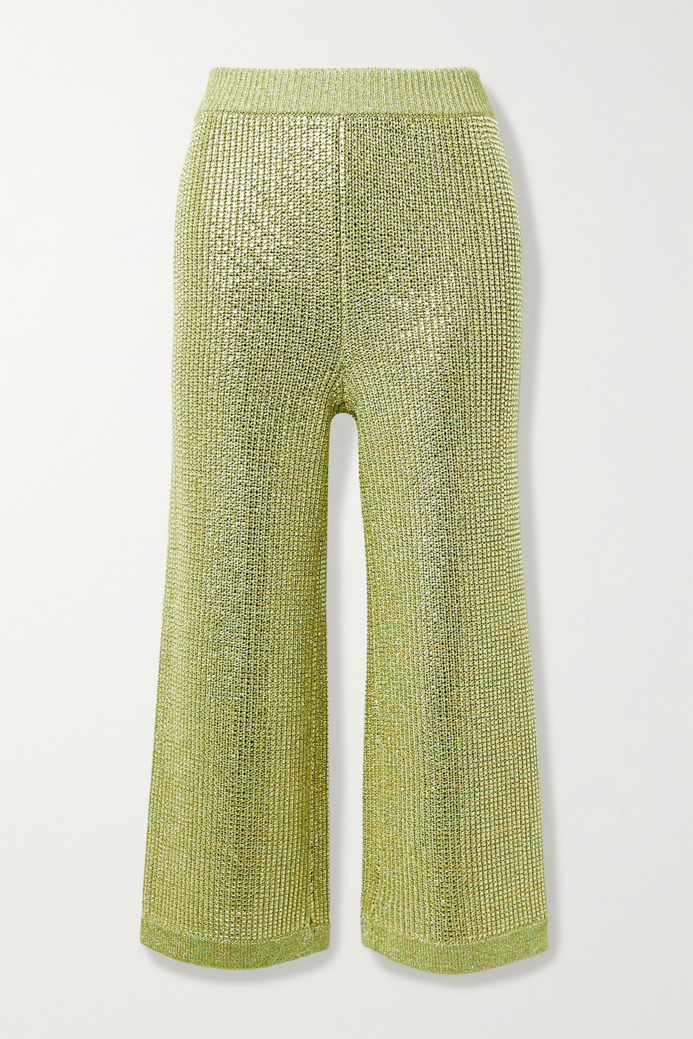 Cropped crystal-embellished metallic knitted wide-leg pants - 1