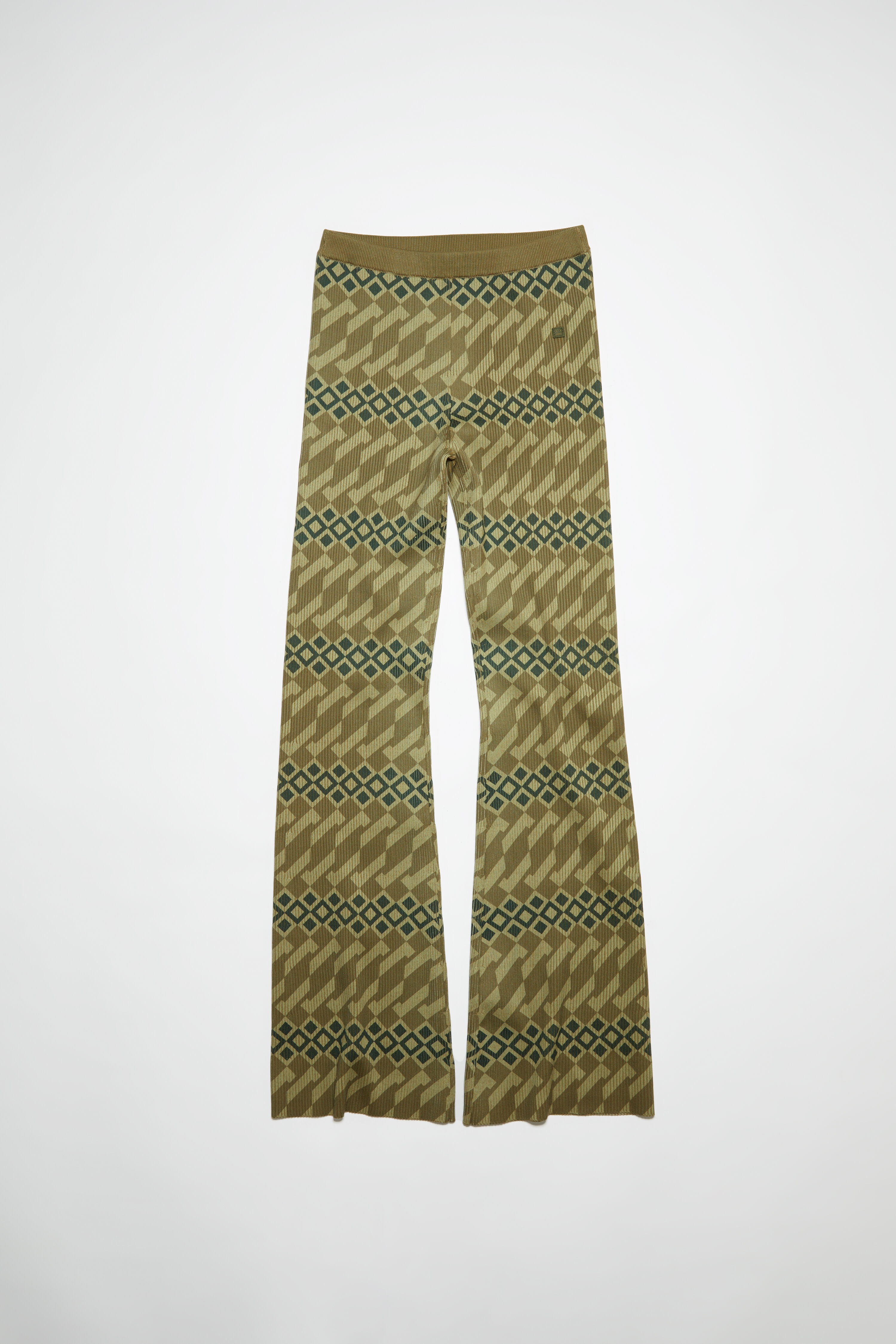 Printed rib knit trousers - Khaki beige/wheat beige - 1