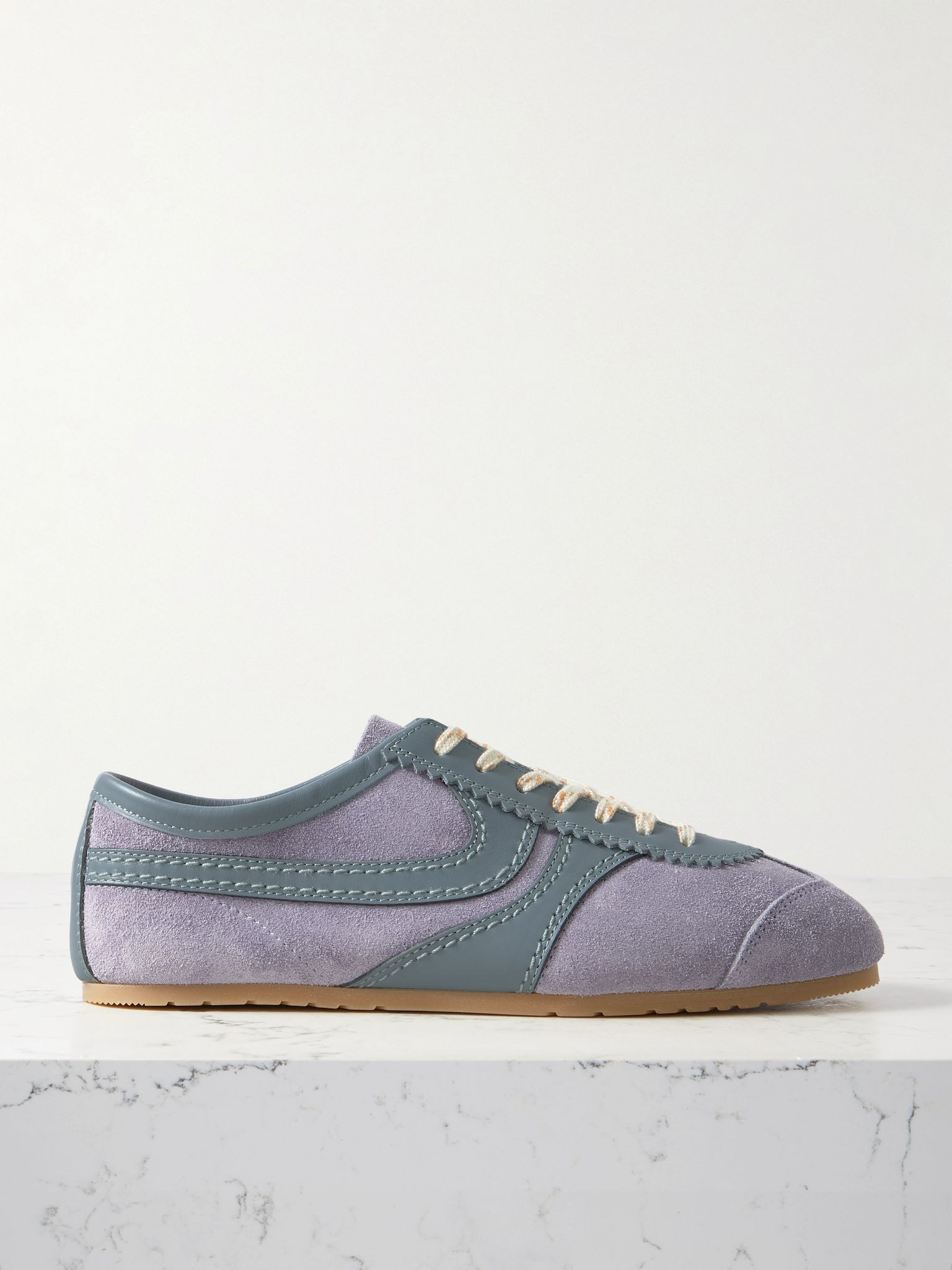 Leather-trimmed suede sneakers Lilac - 1