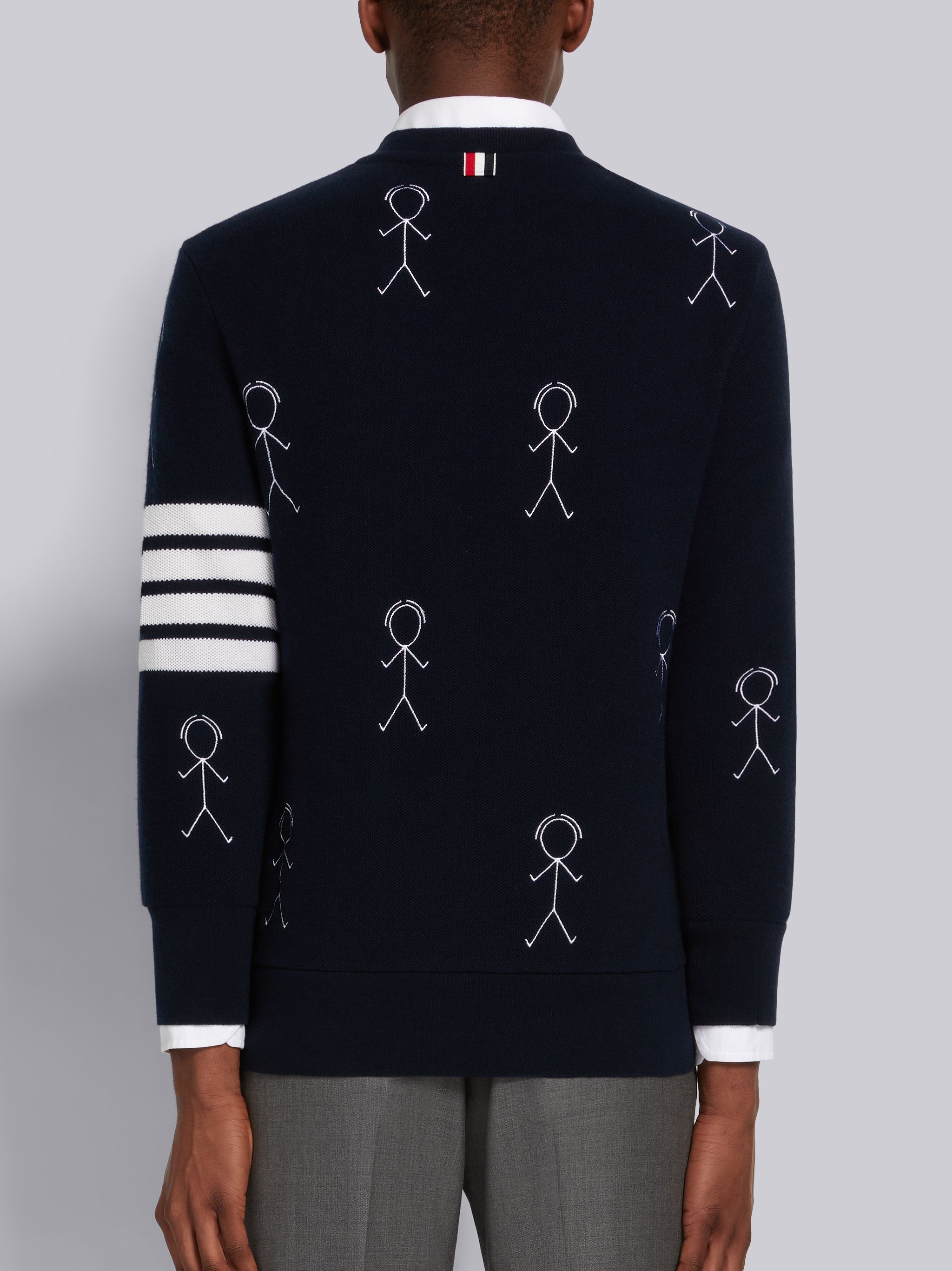 Navy Cashmere Pique 4-Bar Mr. Thom Half Drop Embroidered Sweatshirt - 3