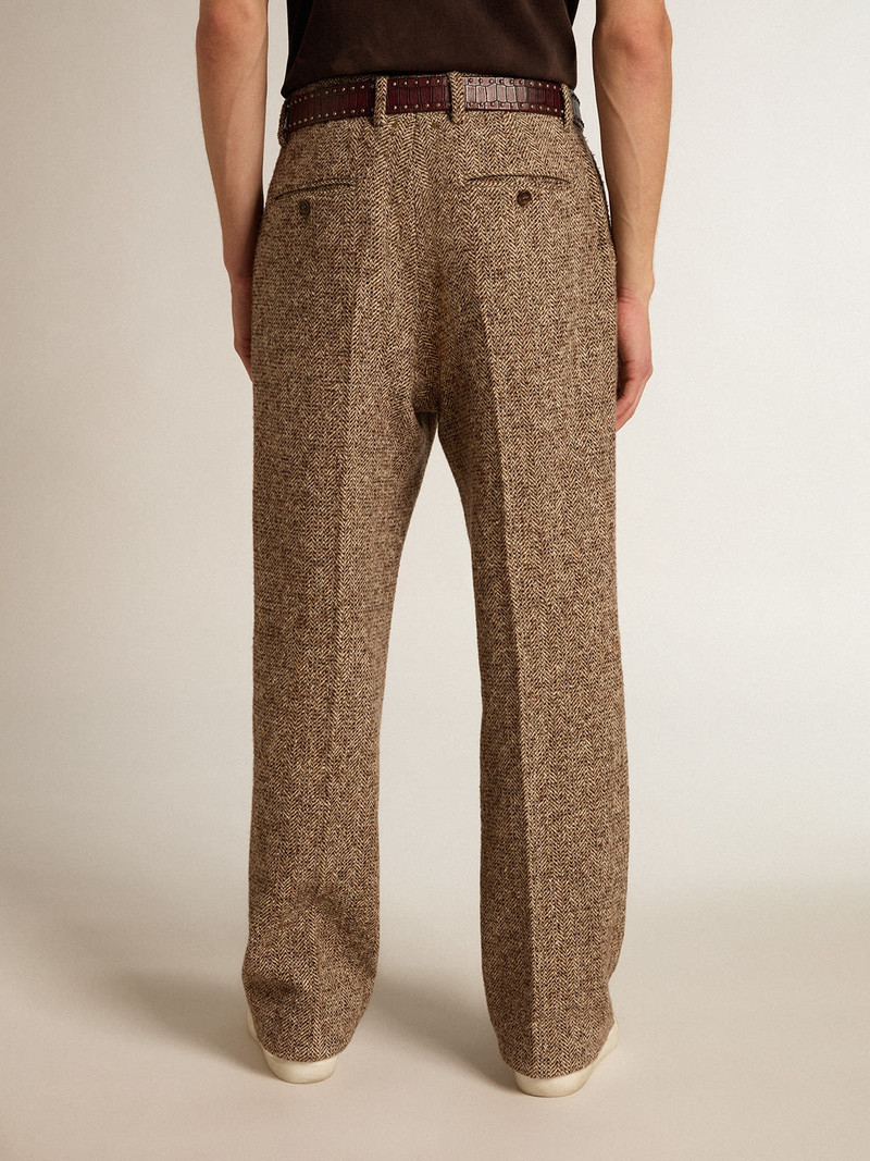 Men’s pants in beige and brown wool and silk blend fabric 4