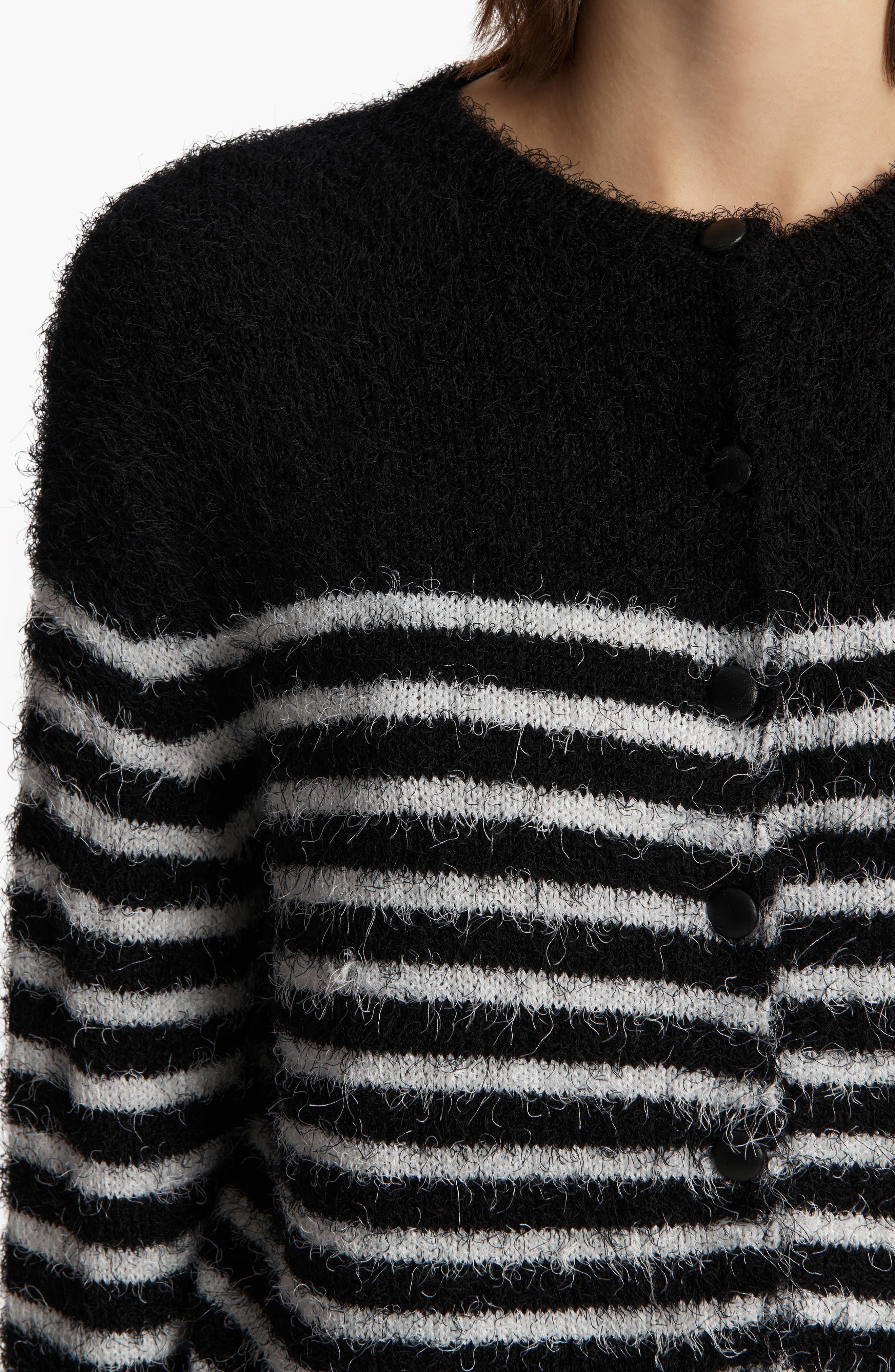 Khaite Jules Silk & Cashmere Eyelash Cardigan in Black /Glaze at Nordstrom - 4