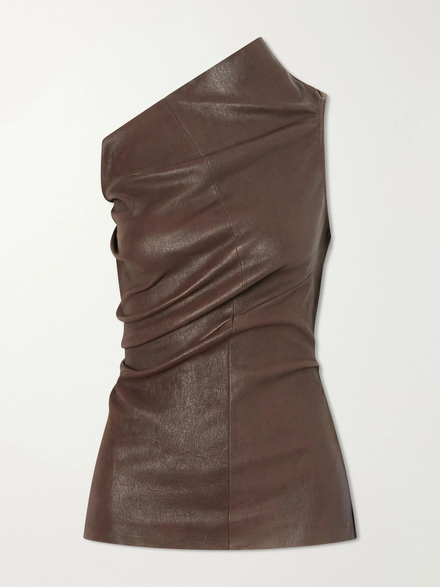 Athena one-shoulder leather and cotton-blend tank Bronze - 1