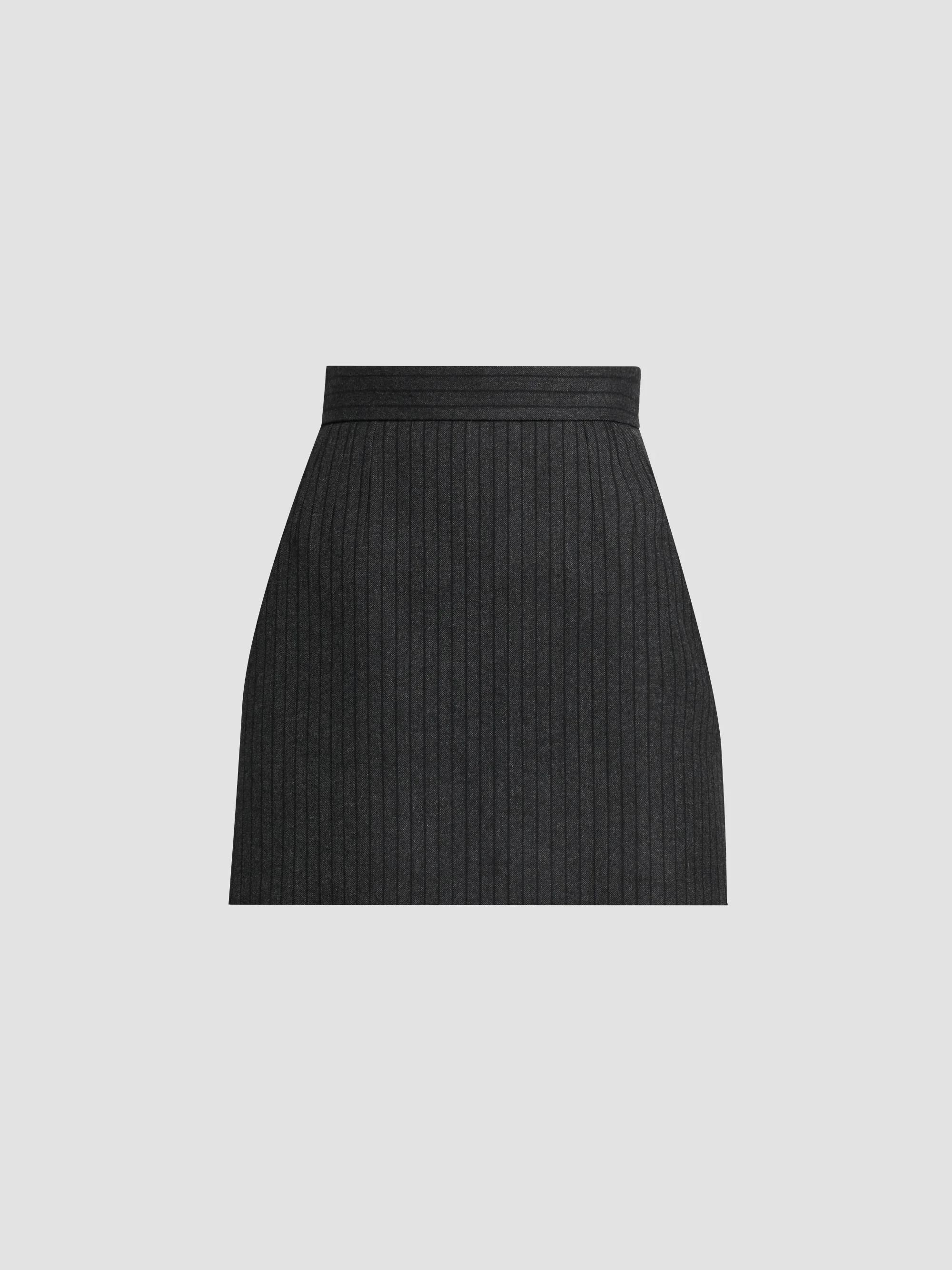 Women's Pinstripe Wool Twill Mini Skirt - Grey Melange - 1