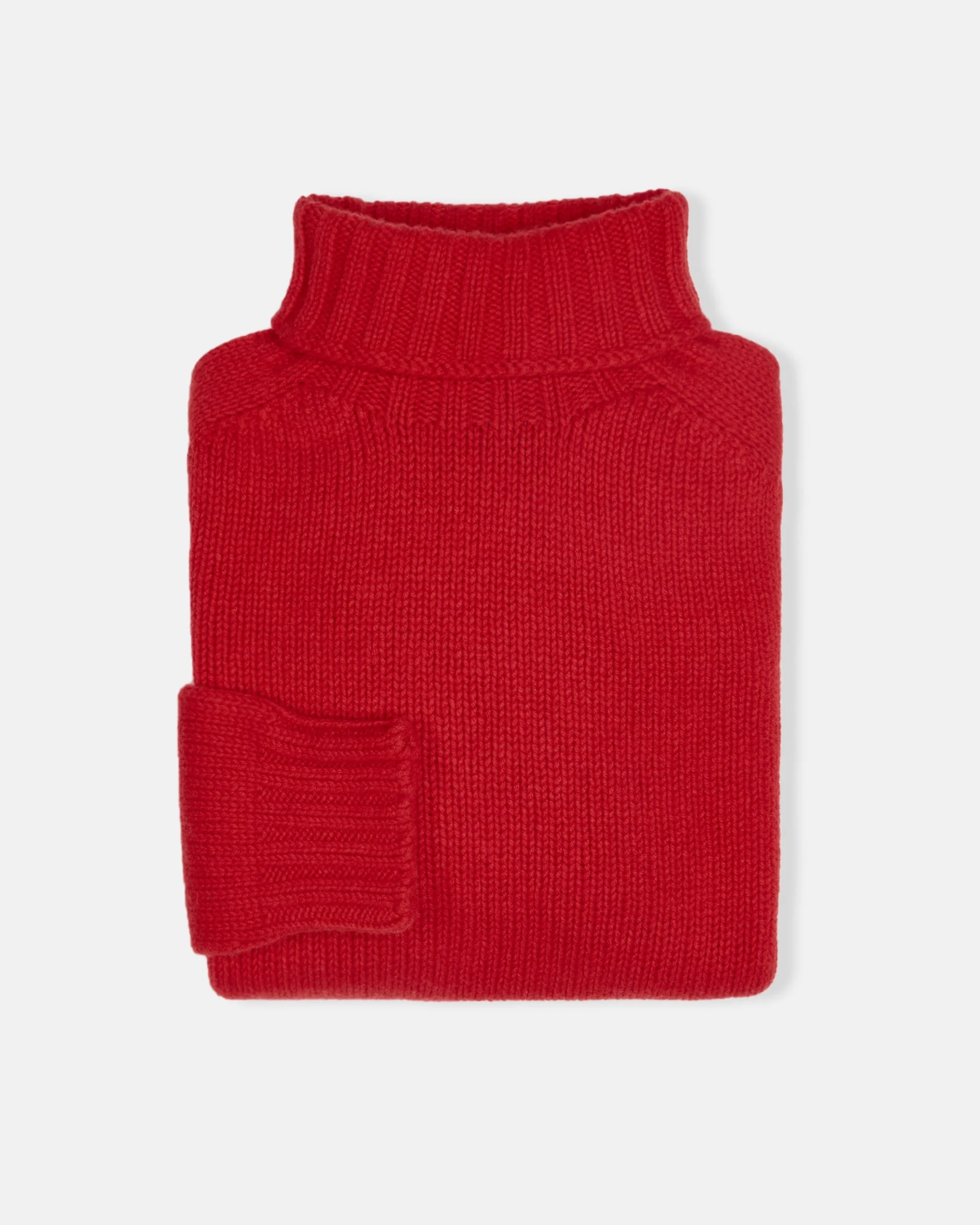 MADE-IN-SCOTLAND RED LAMBSWOOL TURTLENECK SWEATER - 1