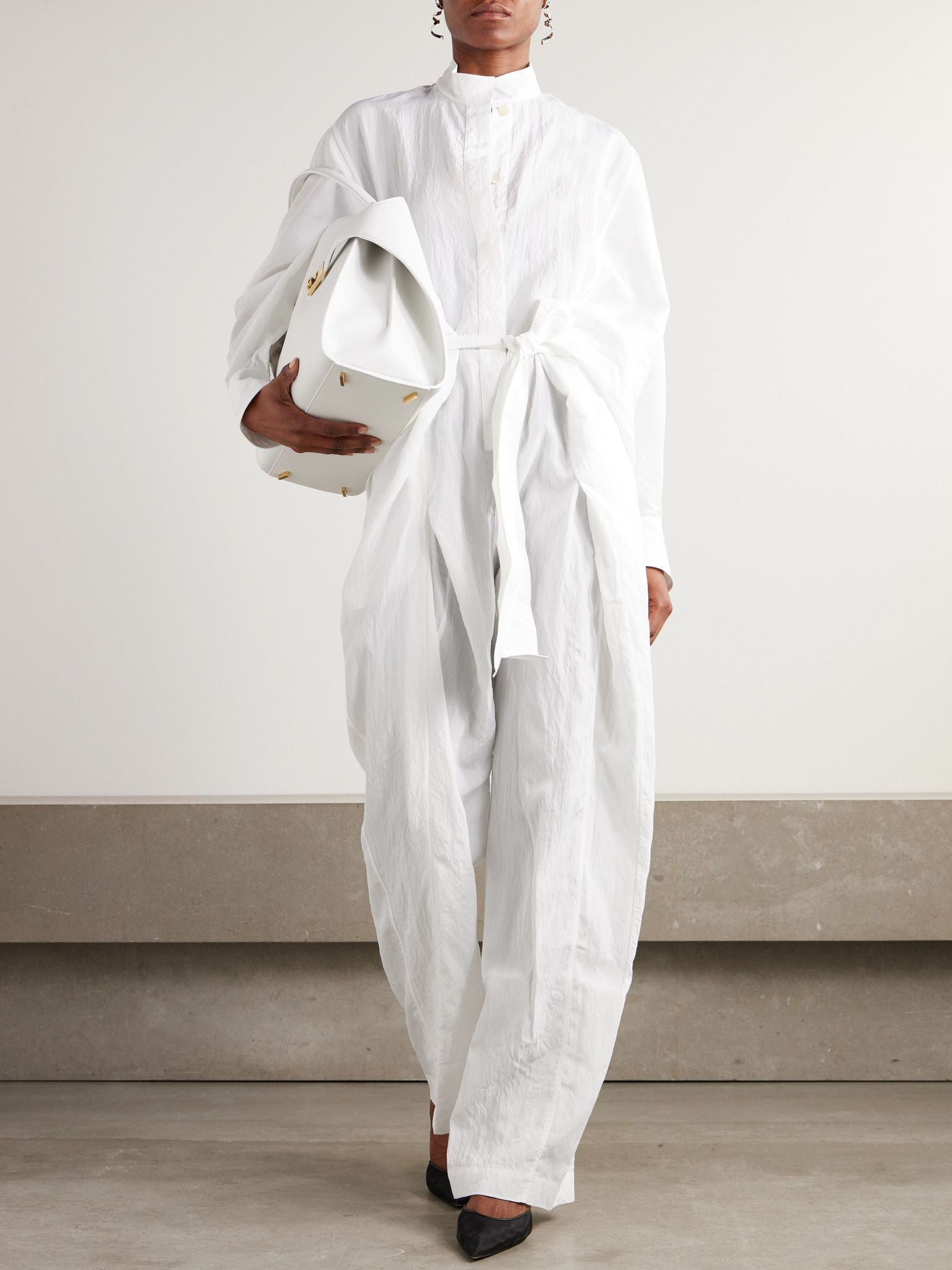 Belted crinkled-shell jumpsuit White - 2
