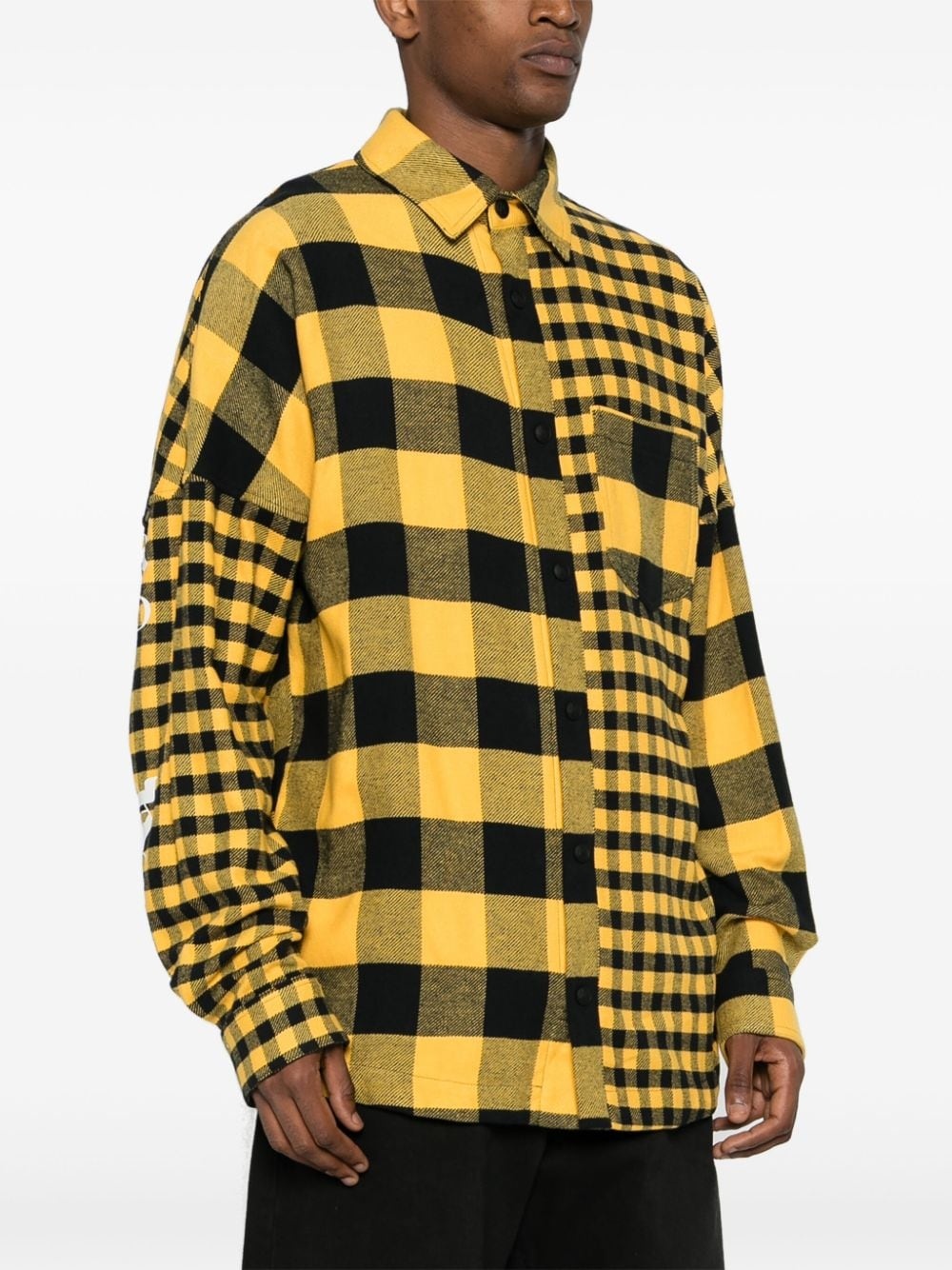 monogram-print checked overshirt - 3