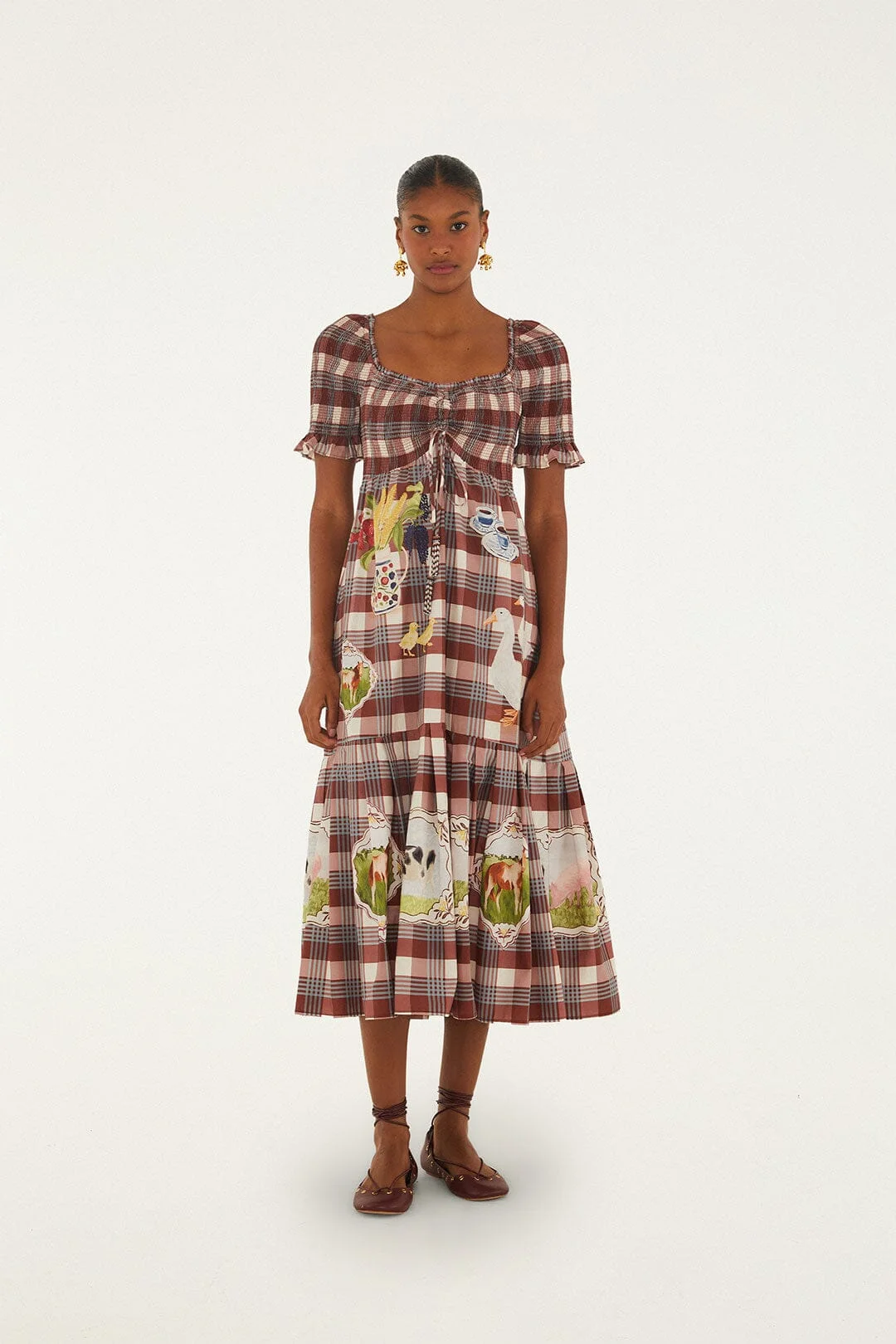 Brown Country Table Tartan Smocked Maxi Dress - 1