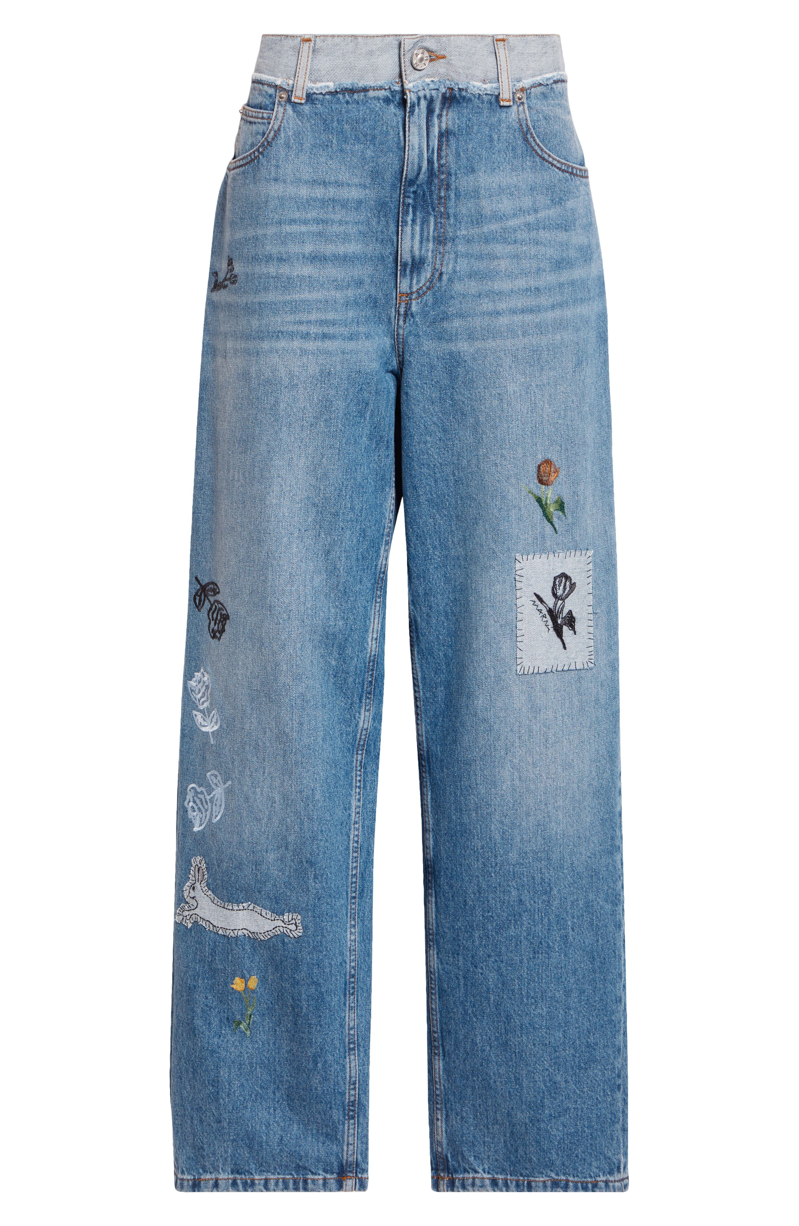 Marni Embroidered Spliced Jeans in Azure at Nordstrom - 6