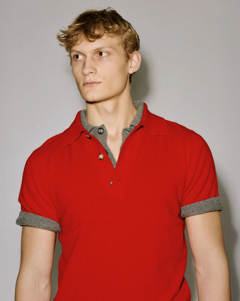 SHORT SLEEVE KNIT CASHMERE POLO RED 3