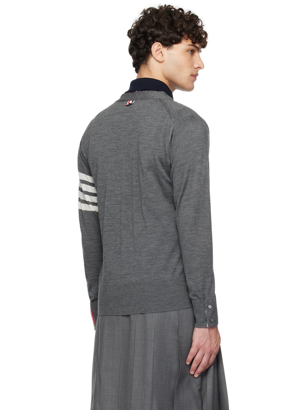 Gray Wool Classic V-Neck Cardigan - 3