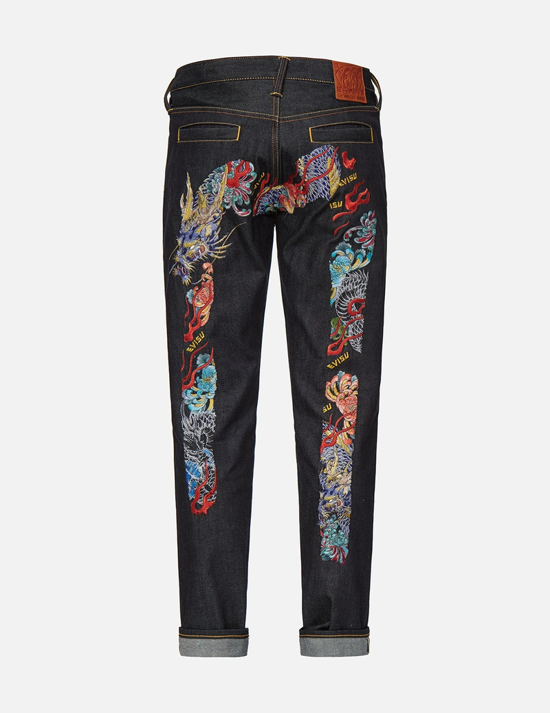 EVISU MULTICOLOR DRAGON DAICOCK EMBROIDERED CARROT FIT JEANS #2017 outlook