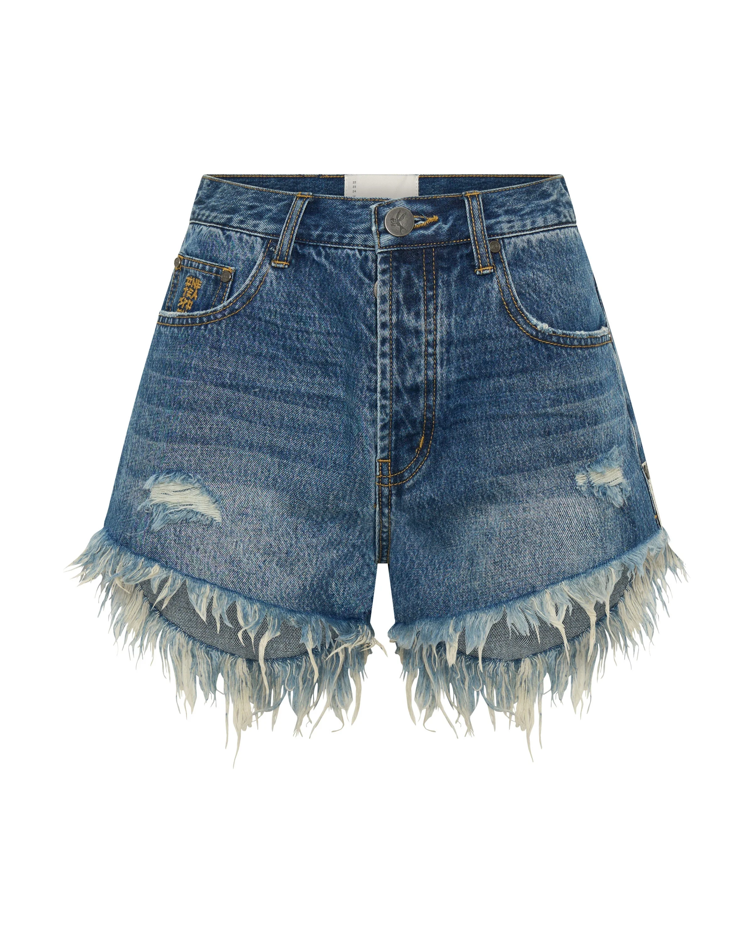 Outlaws Mid Waist Mid Length Denim Shorts - Blue Love - 1