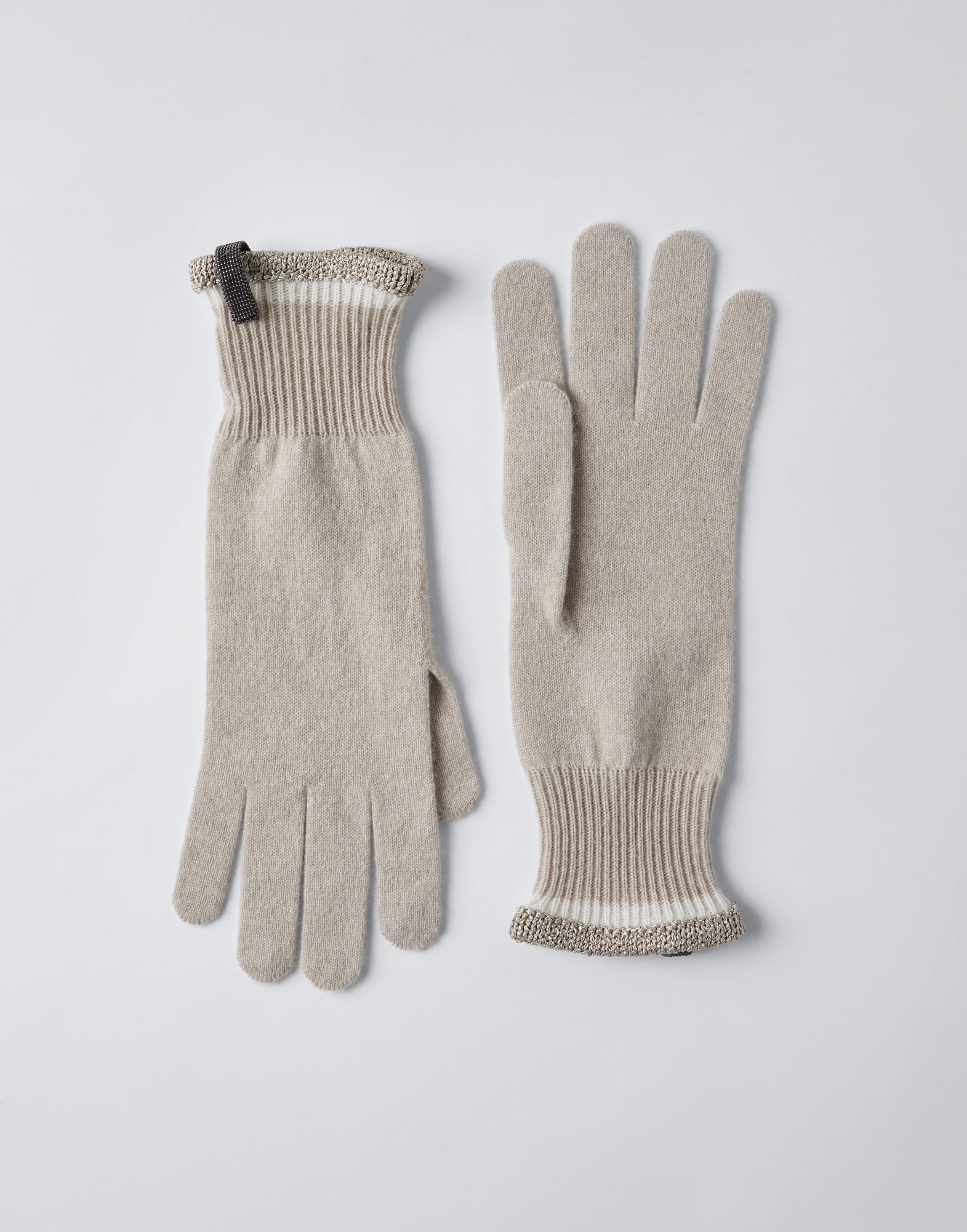 Cashmere knit gloves with sparkling trim and monili - 1