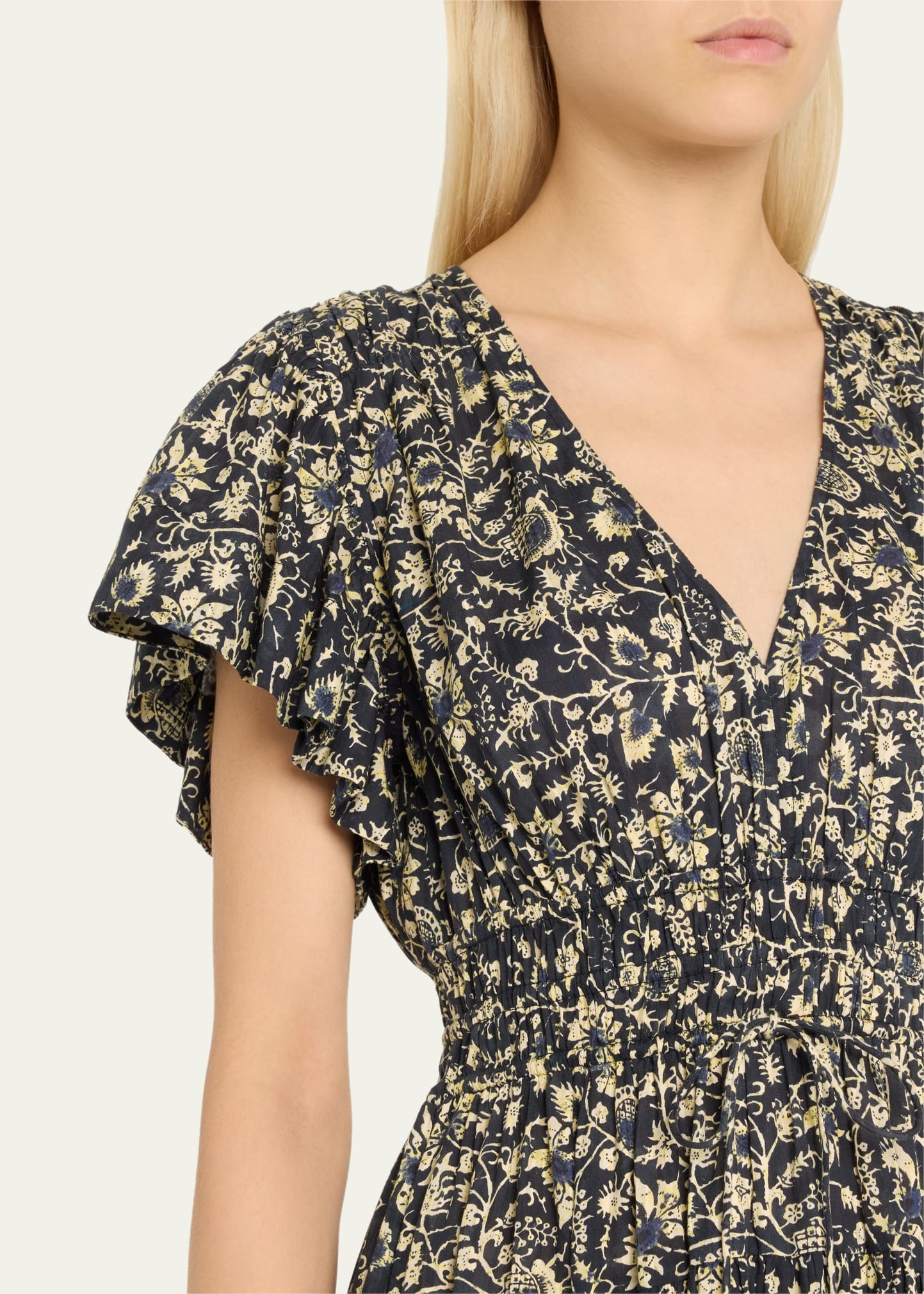 Lyria Flutter-Sleeve Floral Midi Dress - 5