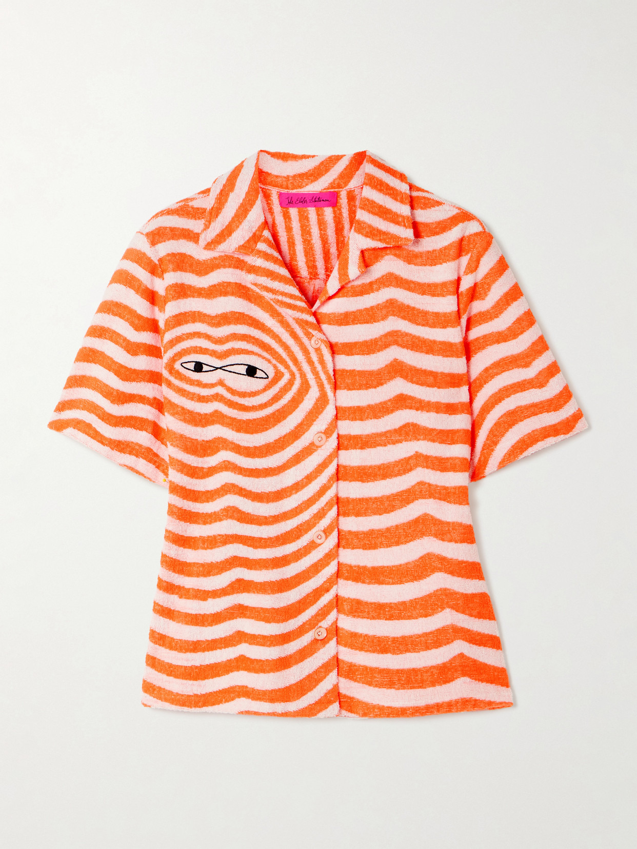 Embroidered Striped Cotton-terry Shirt - 1