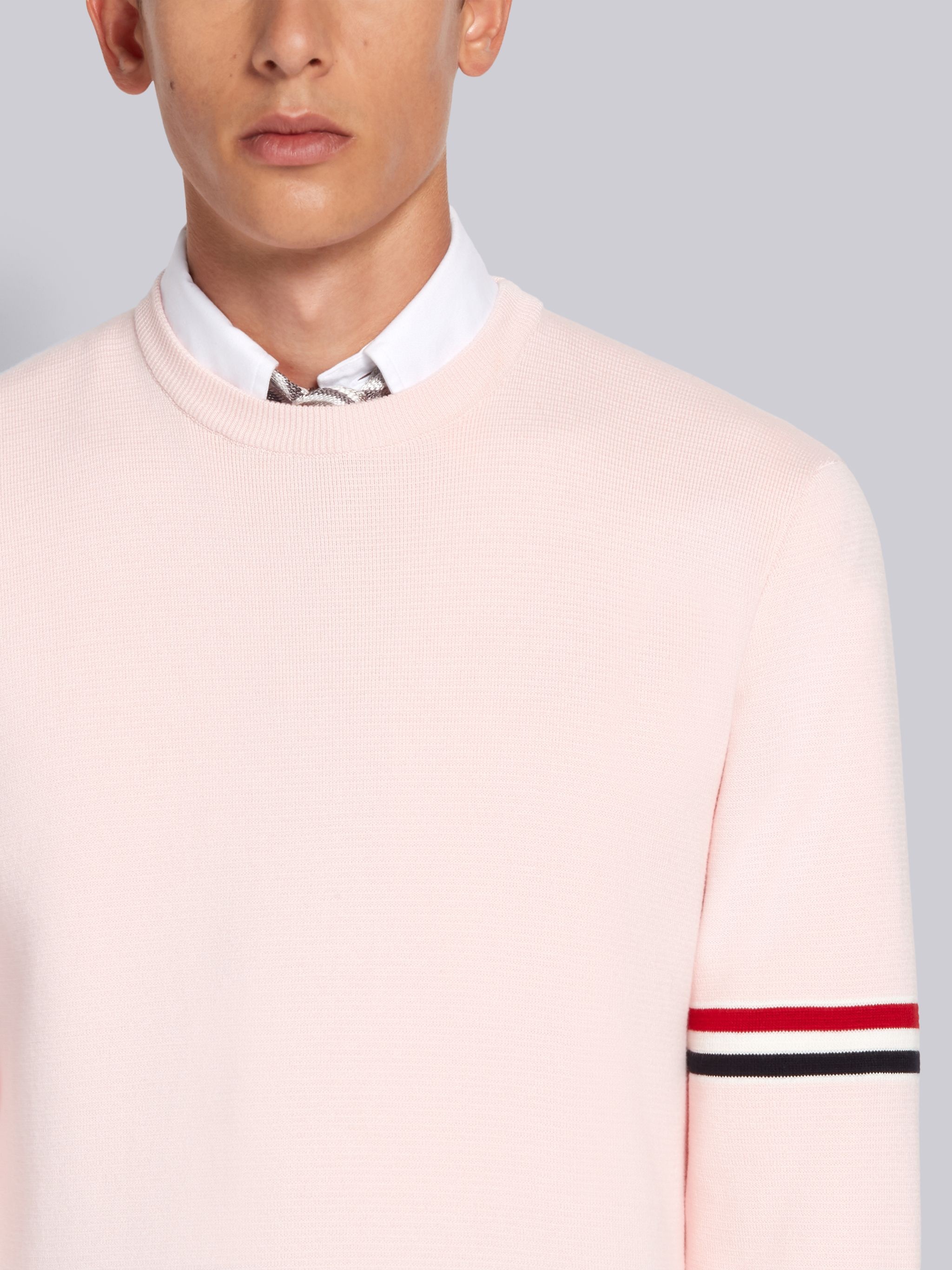 Pink Cotton Milano Stitch Stripe Armband Crewneck Pullover - 5