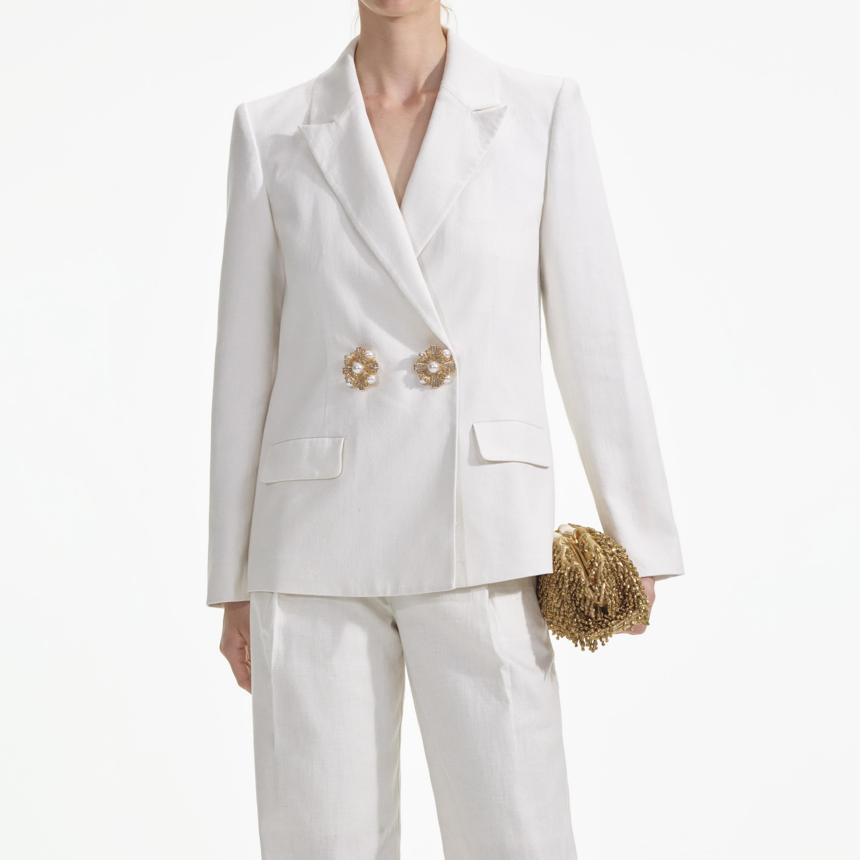 White Linen Blazer - 4