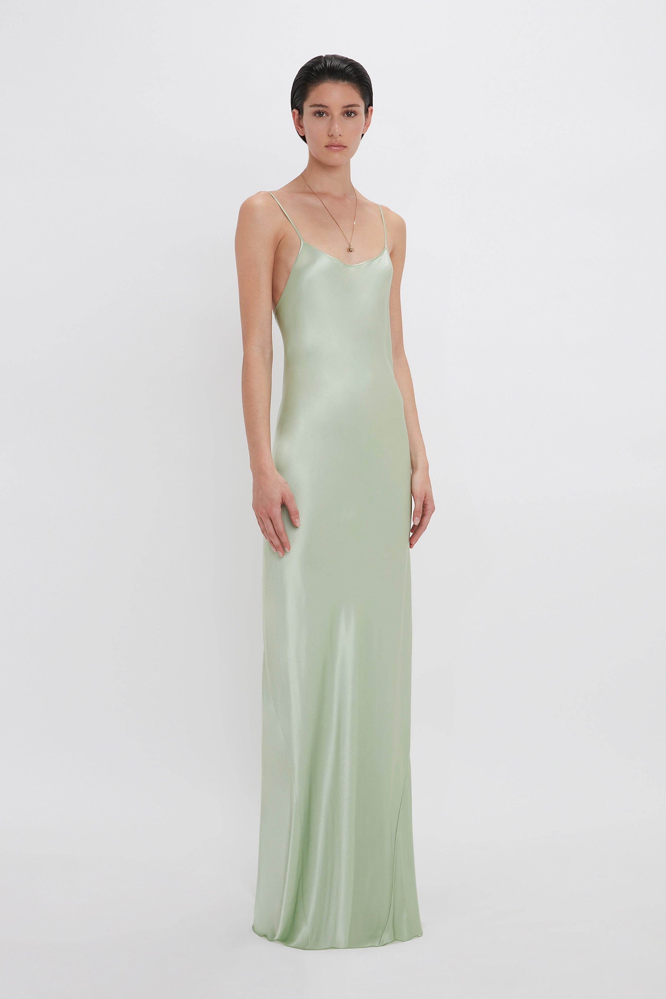 Exclusive Low Back Cami Floor-Length Dress In Jade - 3