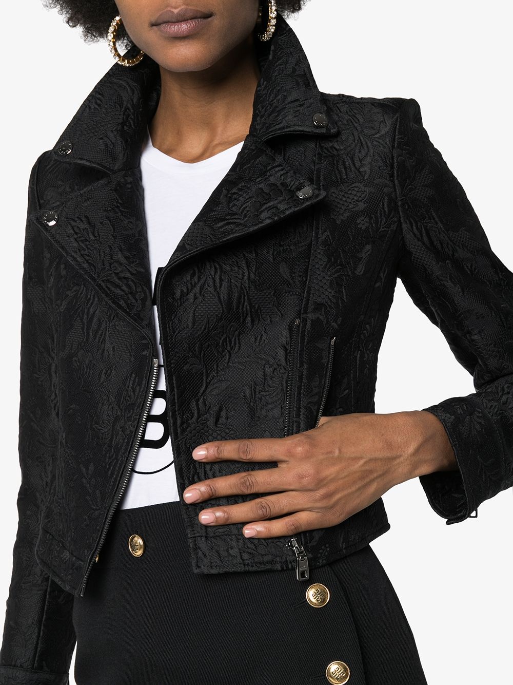 jacquard printed biker jacket - 5