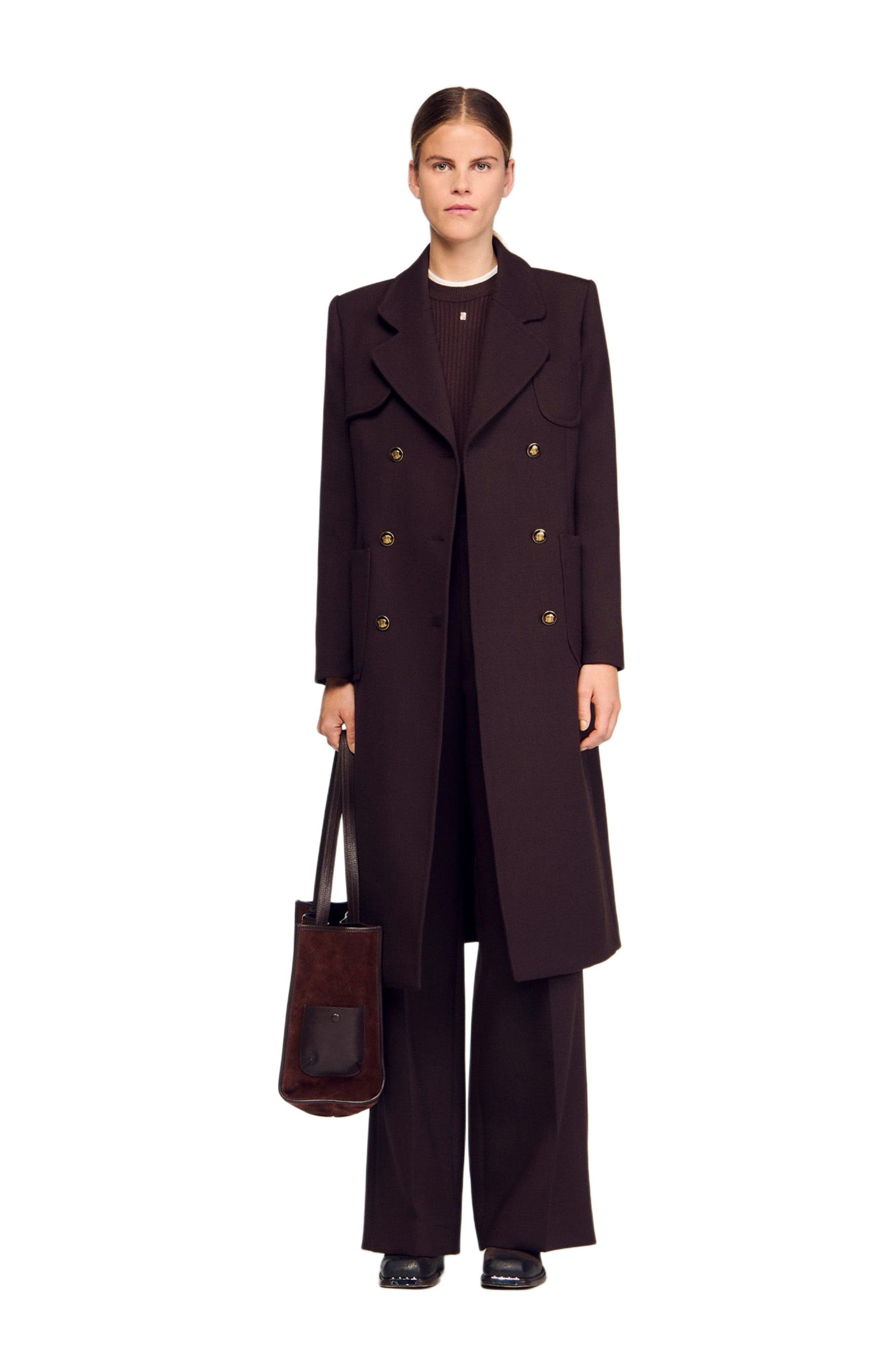 SANDRO Long double-breasted coat in Brown at Nordstrom - 6