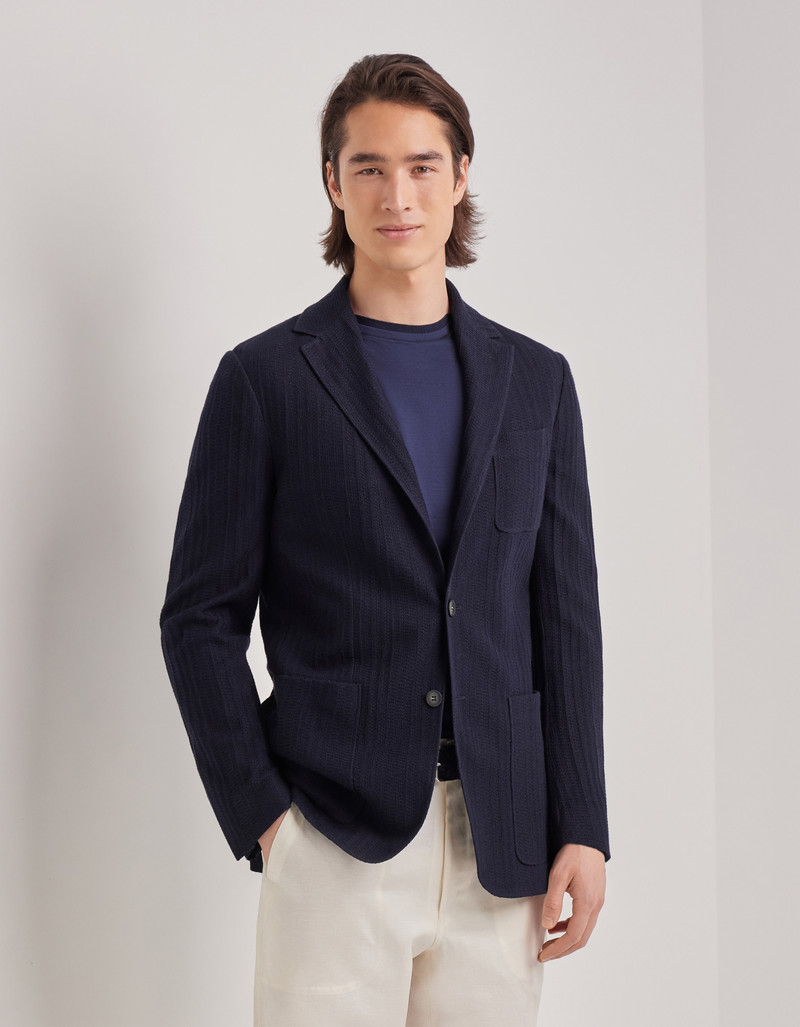 NAVY BLUE TRICOT-EFFECT COTTON JERSEY JACKET 3