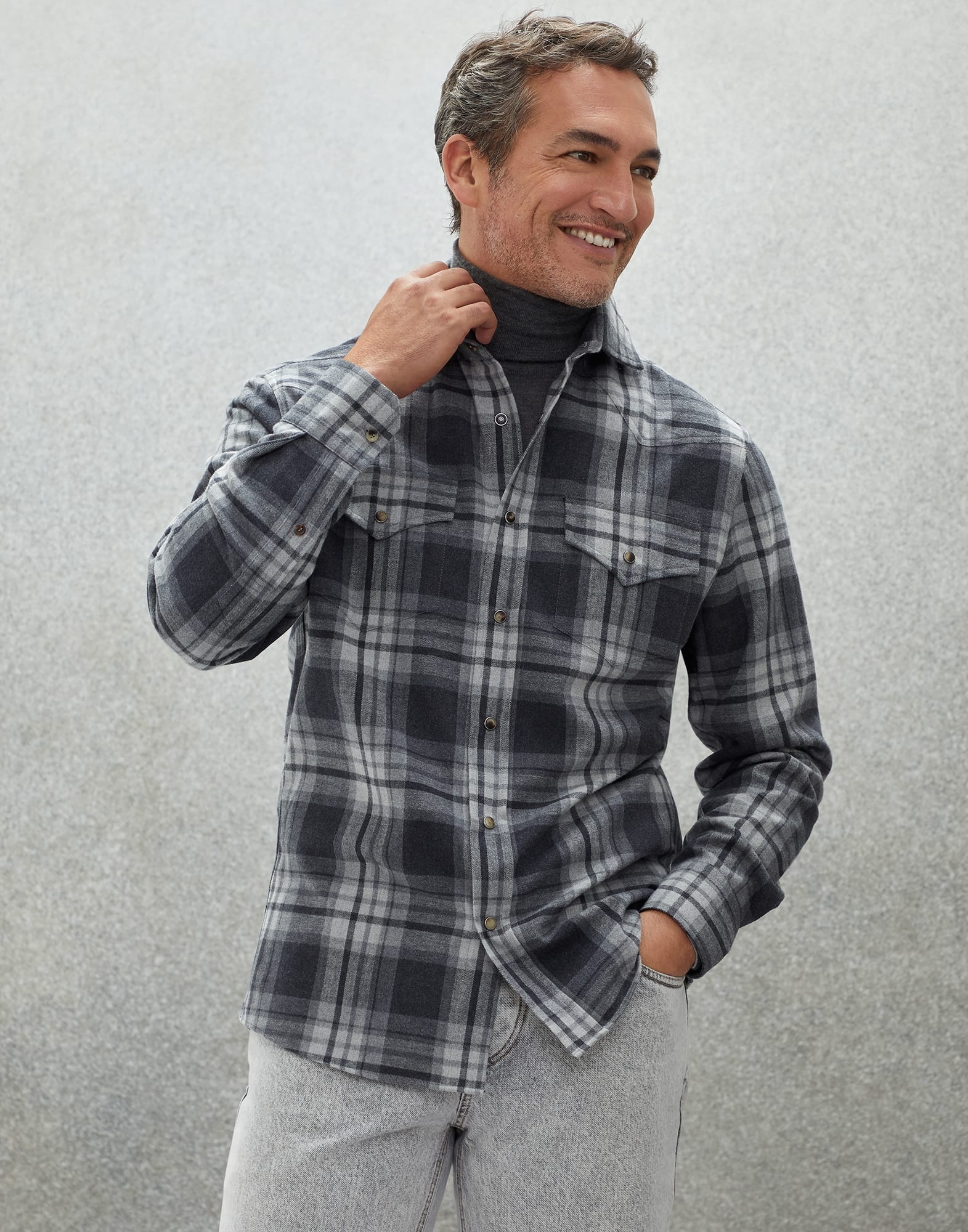Brunello Cucinelli Cotton madras flannel easy fit western shirt