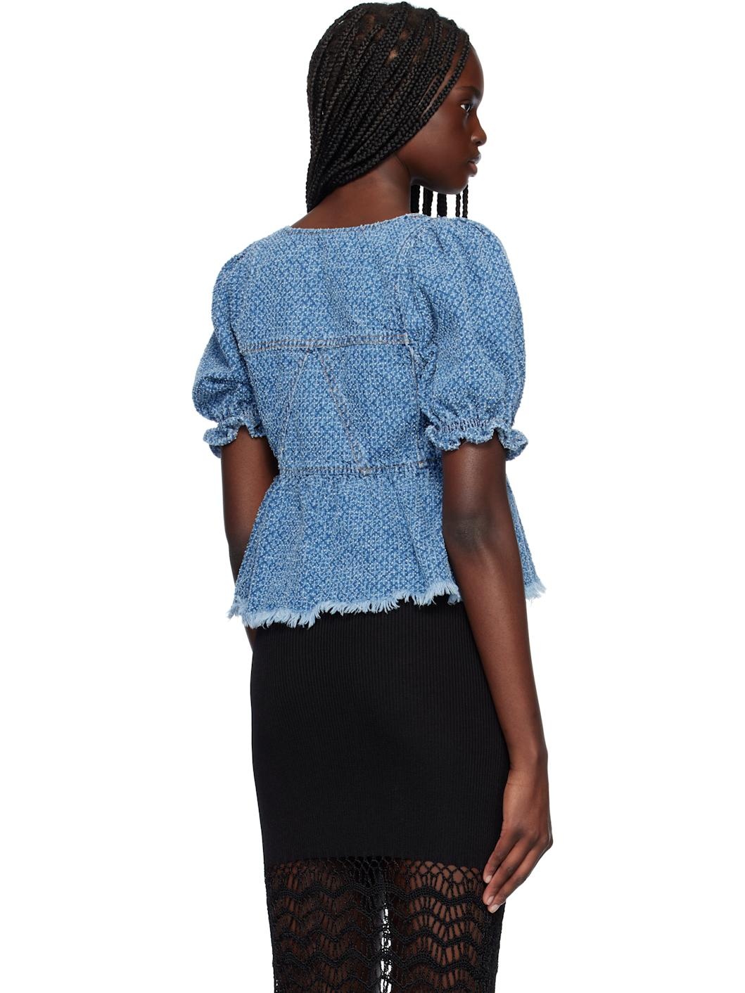 Blue Fluffy Denim Blouse - 3