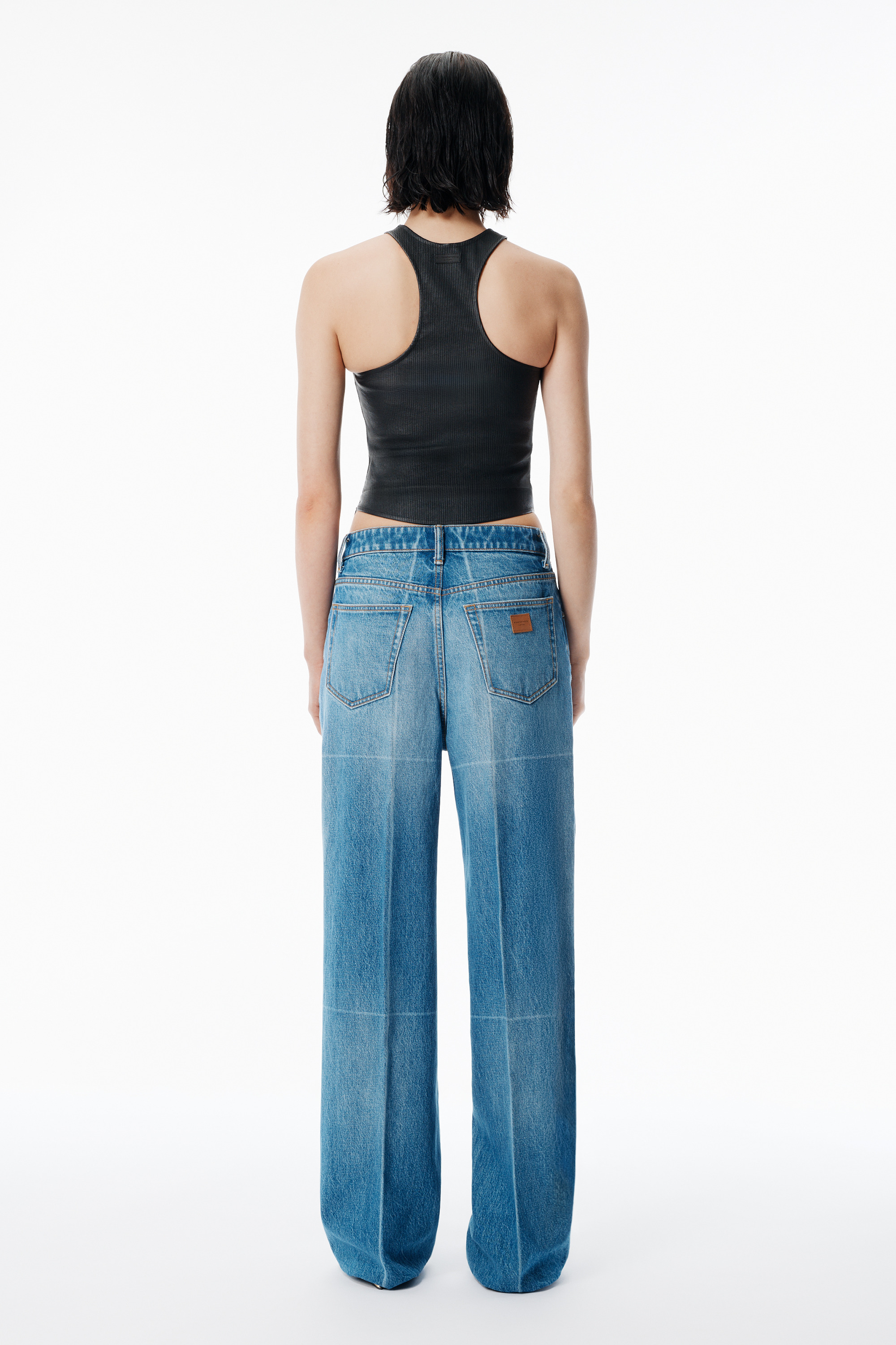 Vintage-Effect Marbled Blue Foldline Straight Jean - 4