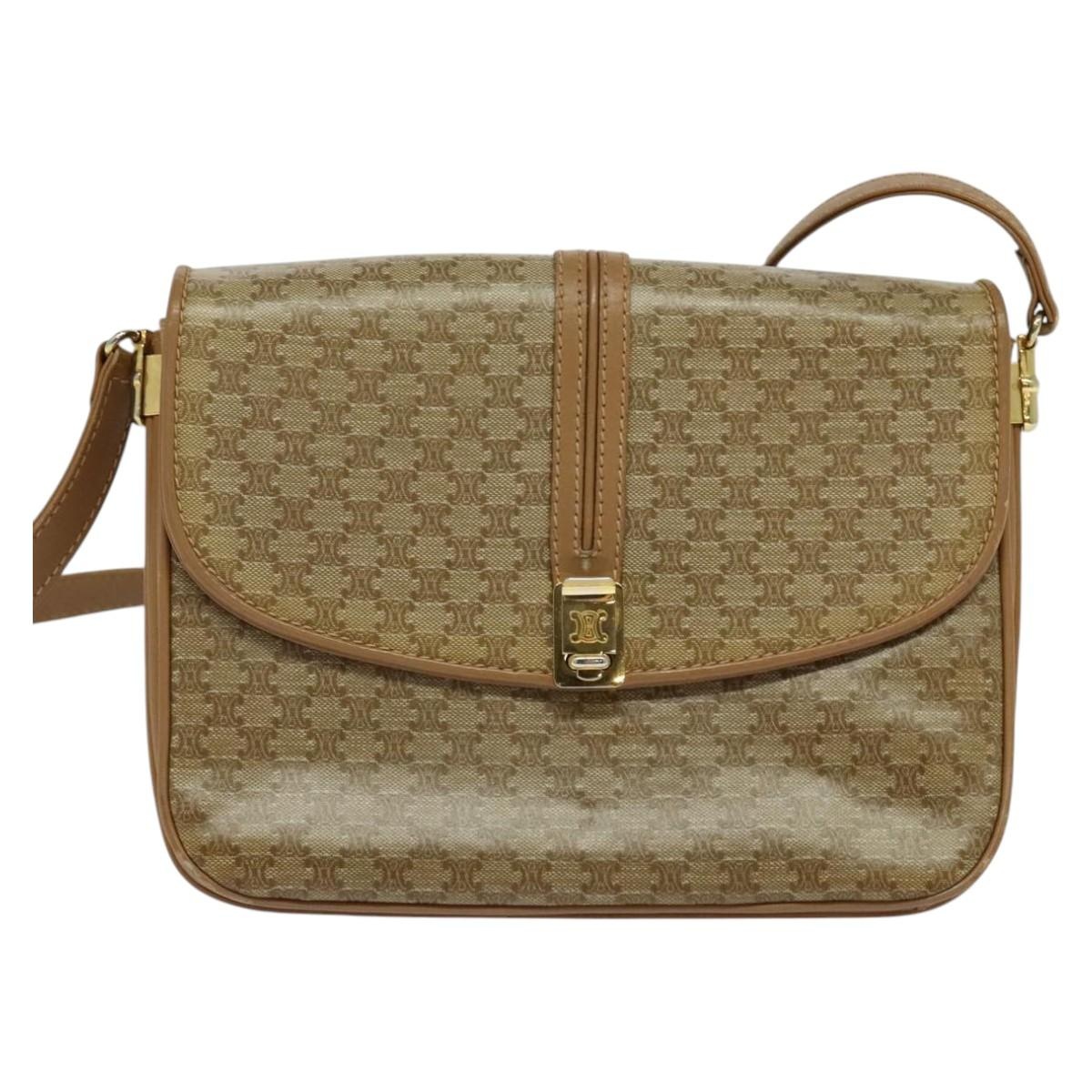 CELINE Macadam Canvas Shoulder Bag Pvc Leather Beige - 13