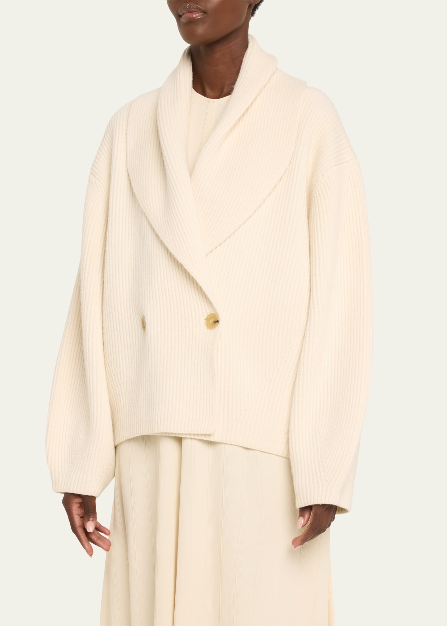 Oversized Shawl Double-Breasted Wool Cardigan - 4