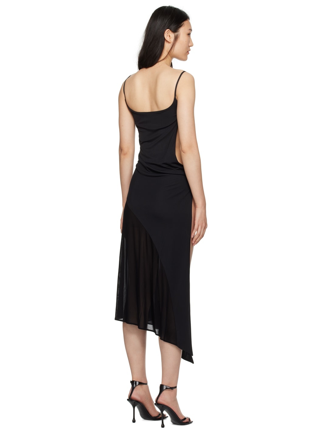 Black Asymmetric Midi Dress - 3