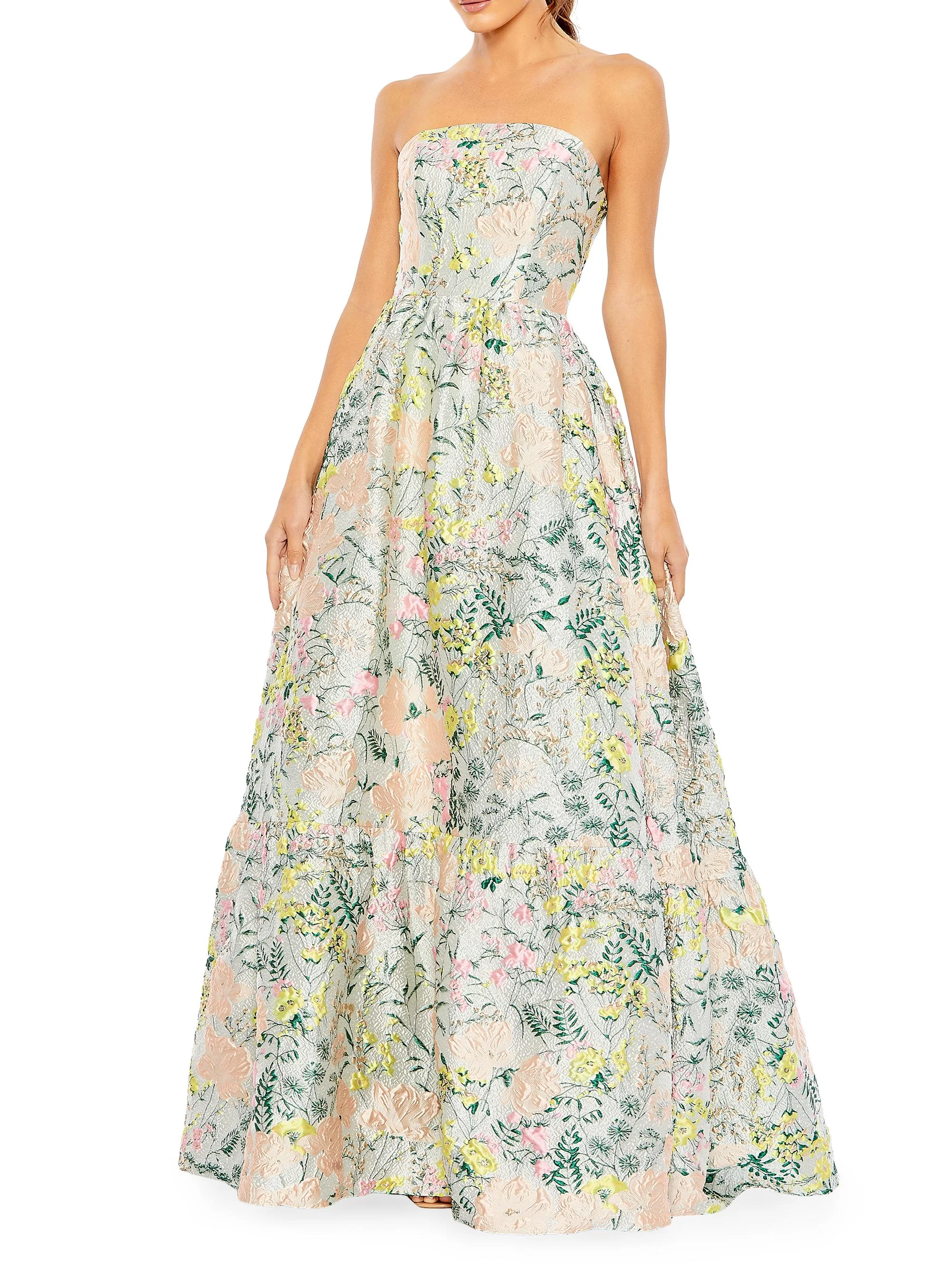 Women's Floral Brocade Ball Gown - Pastel Multi - 1