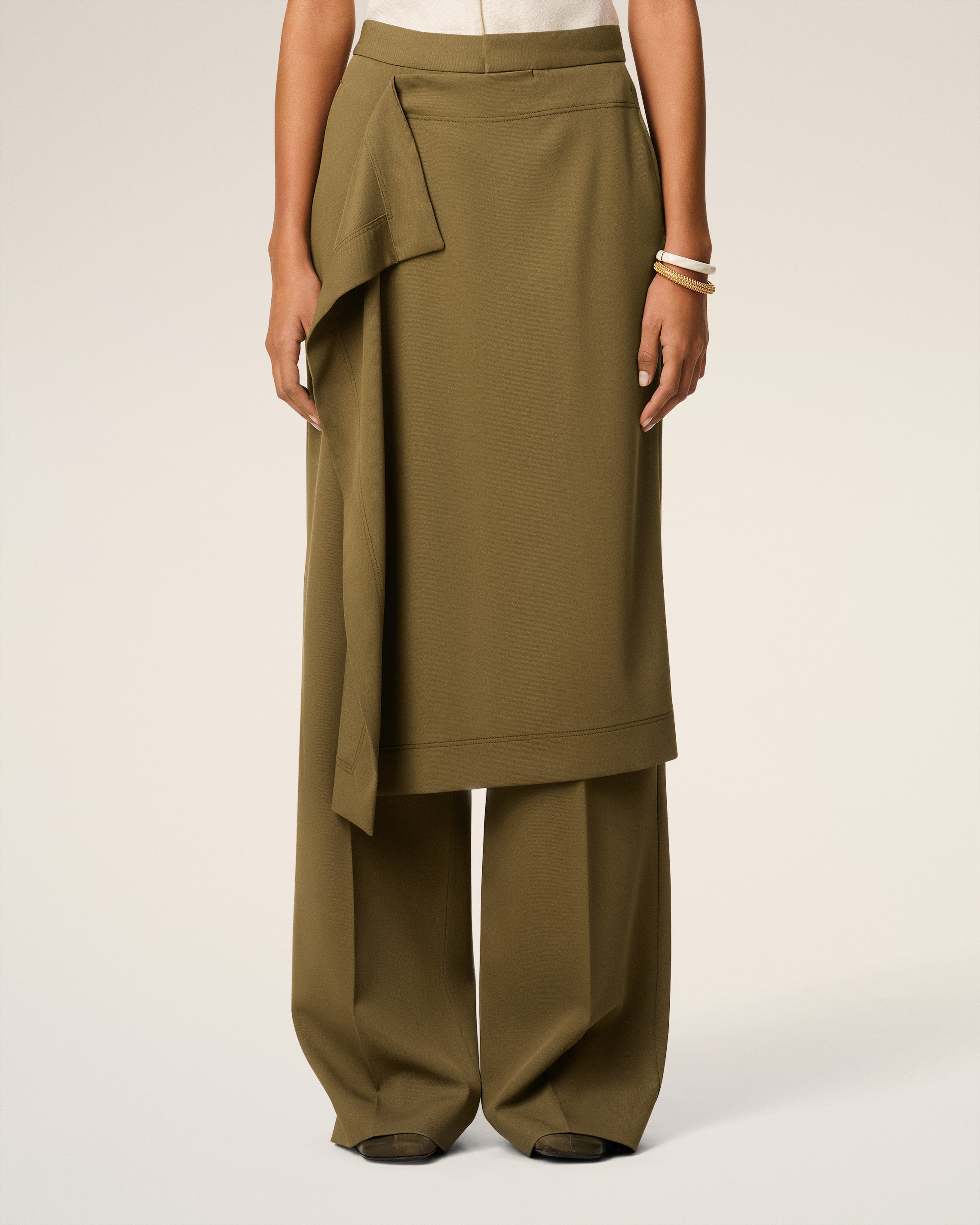 GREEN WOOL FRONT PANEL LARGE TROUSERS - 3