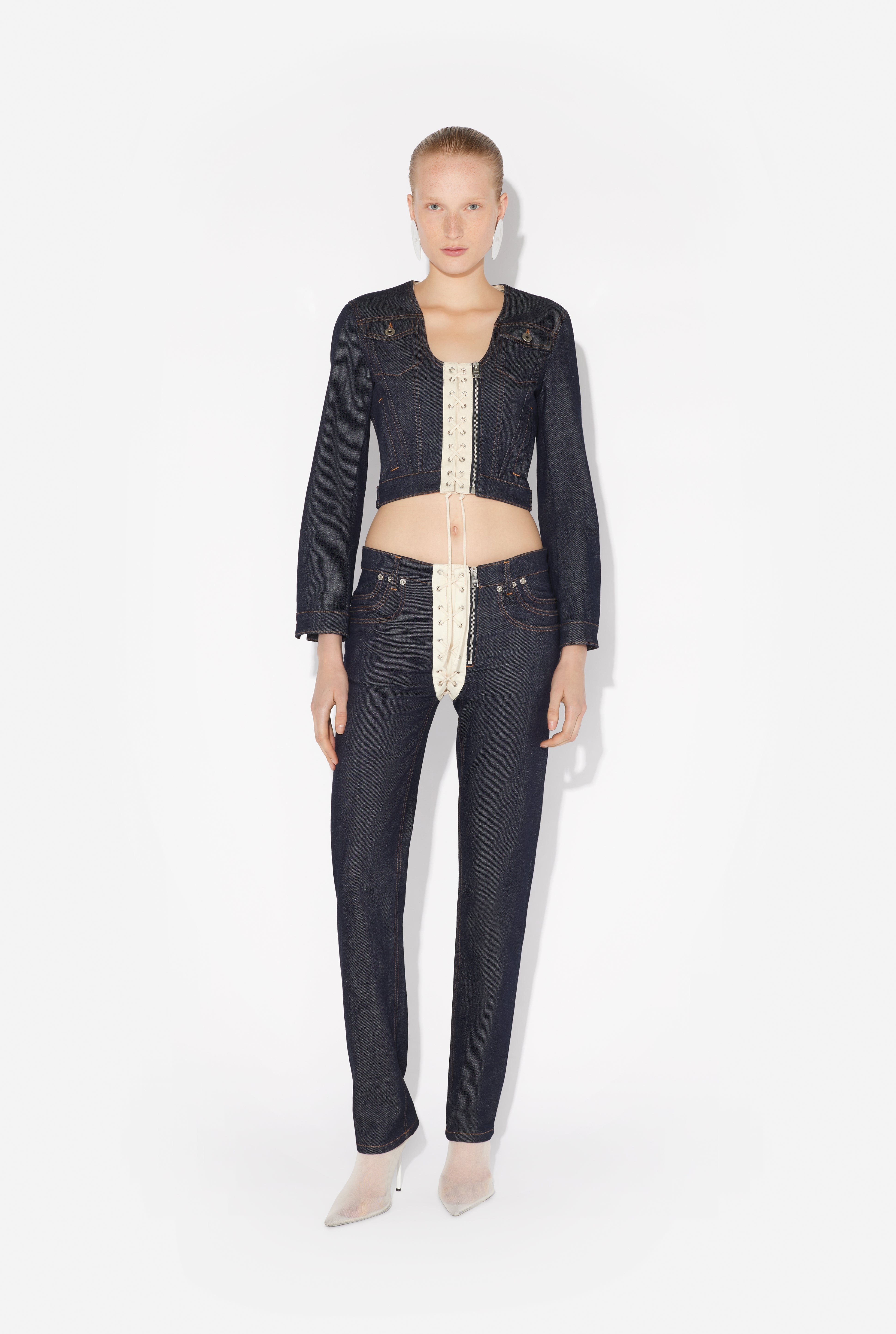 THE CONTRASTING LACE-UP DENIM JACKET - 2