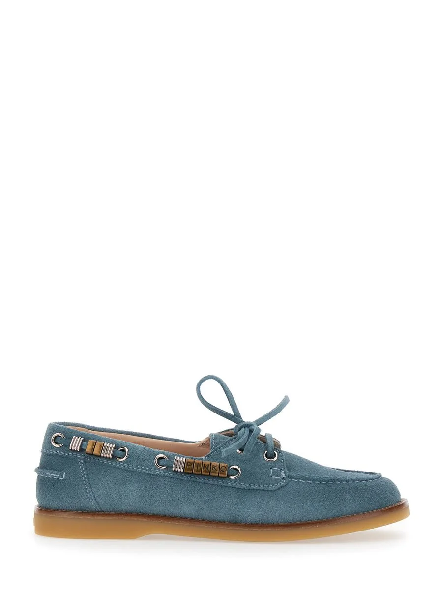 Pinko 'Grace' Light Blue Loafers With Side Laces And Logo Details In Suede Woman - 1
