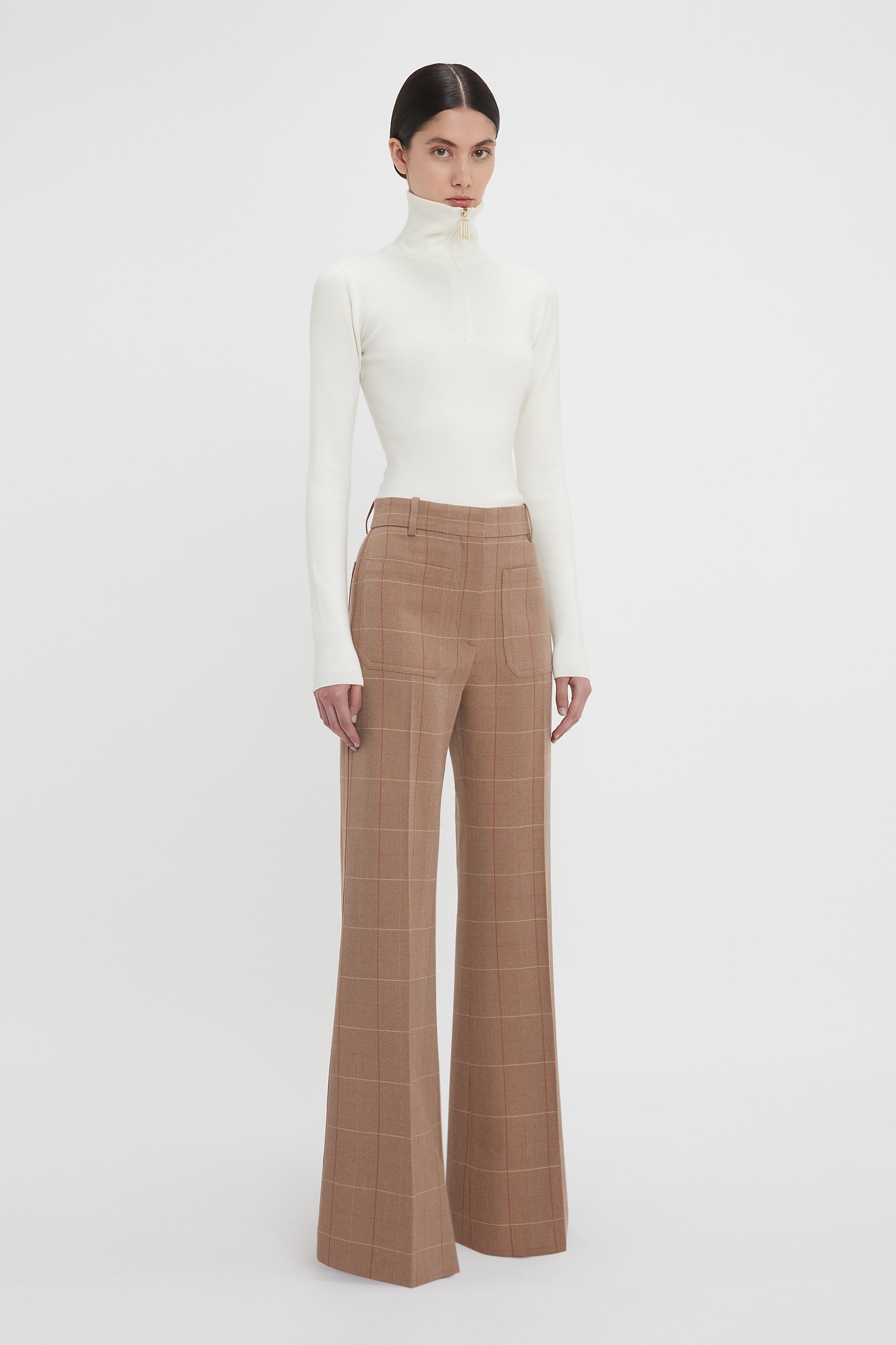 Half Zip High Neck Top In Ivory - 3