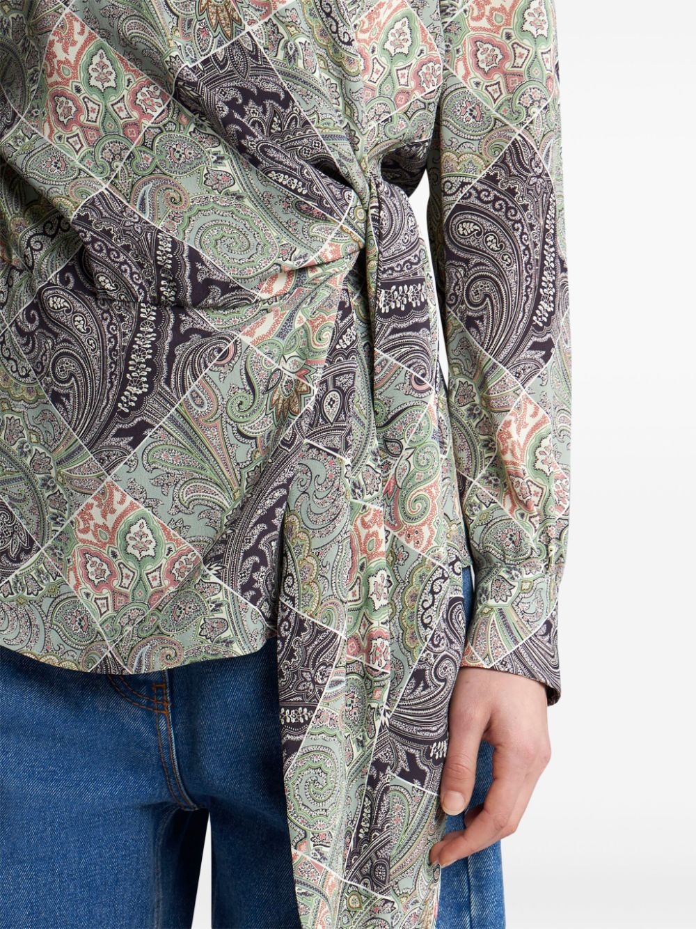 patchwork-print wraparound-style shirt - 5