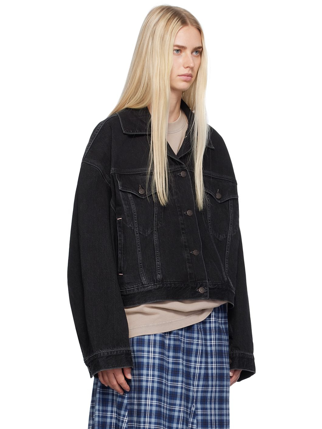 Black Cropped Denim Jacket - 2