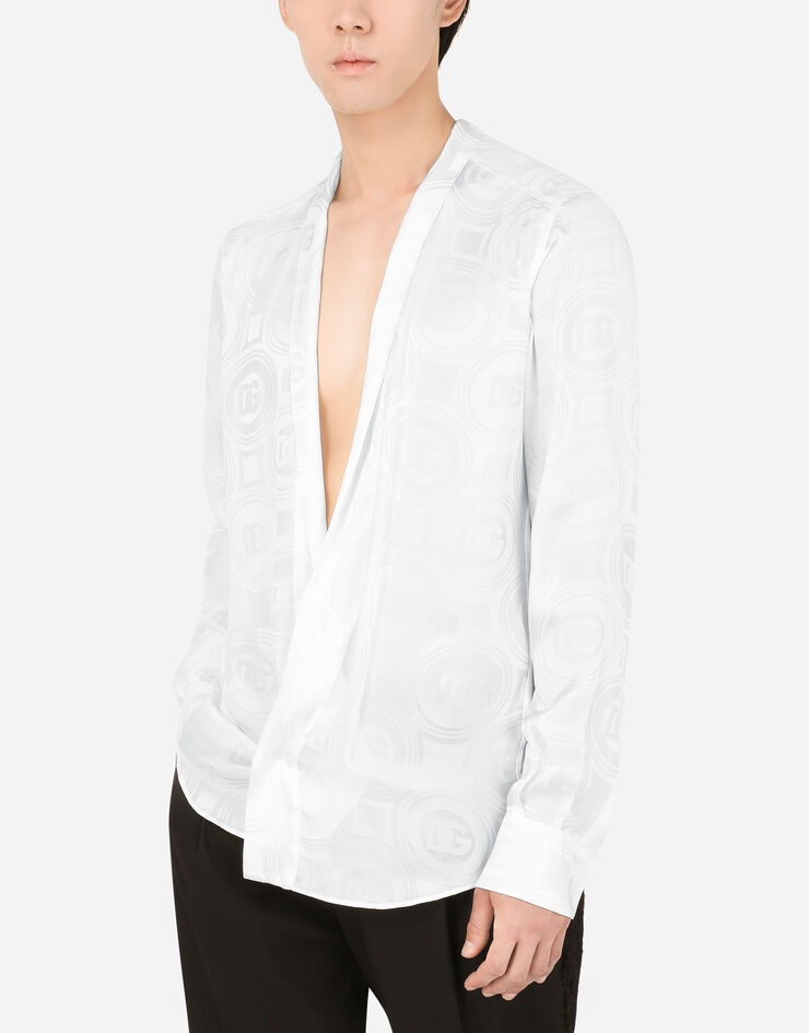 Oversize silk jacquard shirt with all-over DG logo - 4