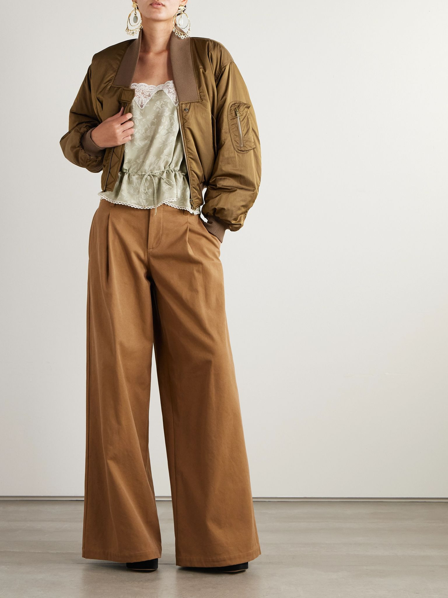 Cropped shell bomber jacket Brown - 2