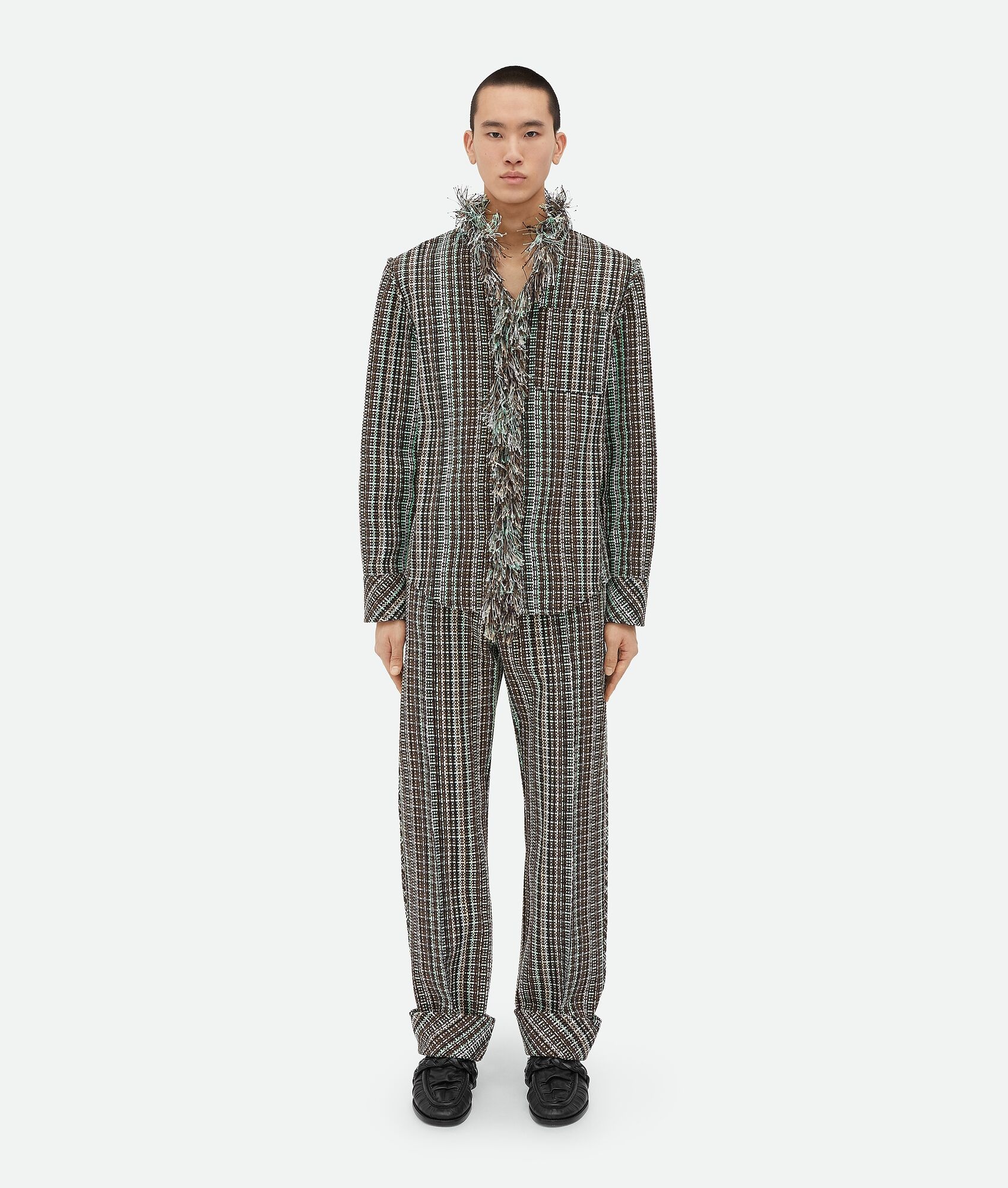 Cotton Check Jacket With Fringes - 1