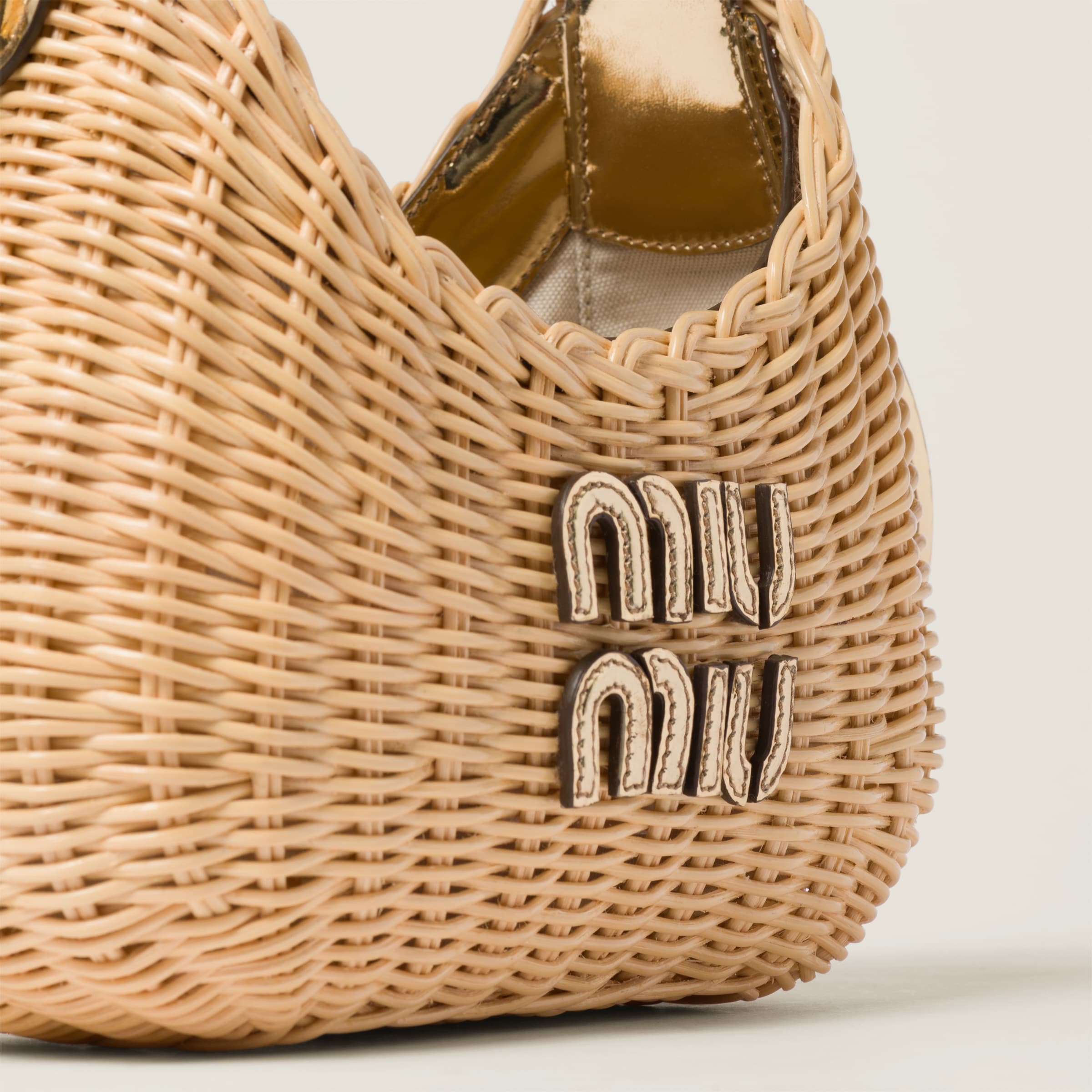 Wander woven raffia-effect yarn hobo bag with leather details - 7