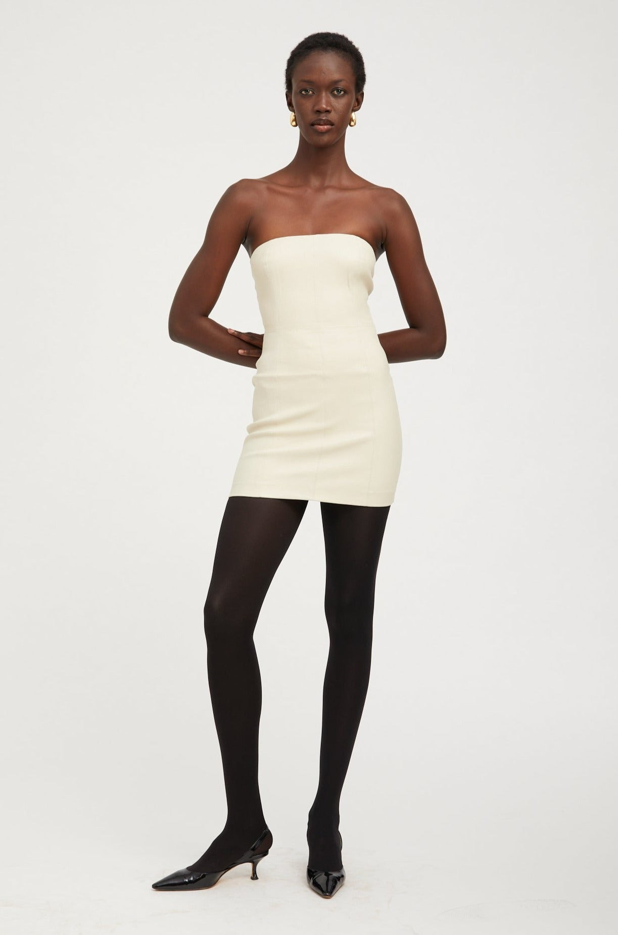 OFF WHITE LEATHER STRAPLESS DRESS - 2